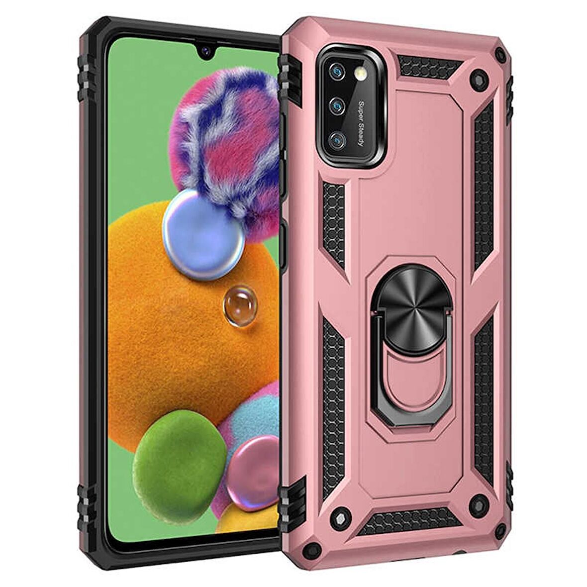 Gpack Samsung Galaxy A41 Kılıf Tank Koruma Vega Standlı Yüzüklü MıknatıslıNano Glass