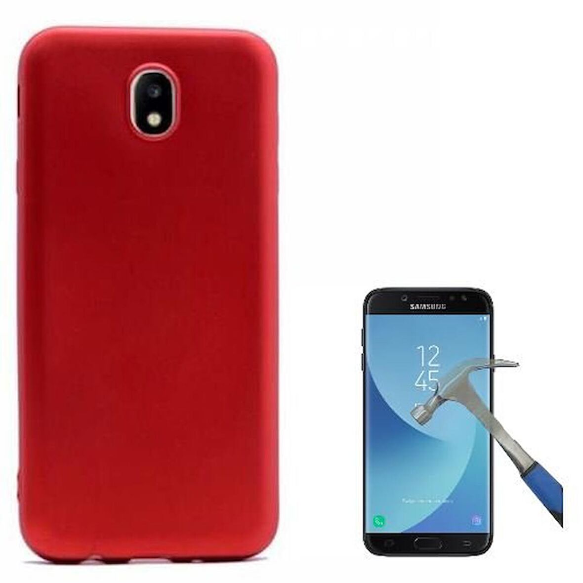Smcase Samsung Galaxy J7 Pro Lüks Silikon Kılıf  Cam Ekran Koruyucu 