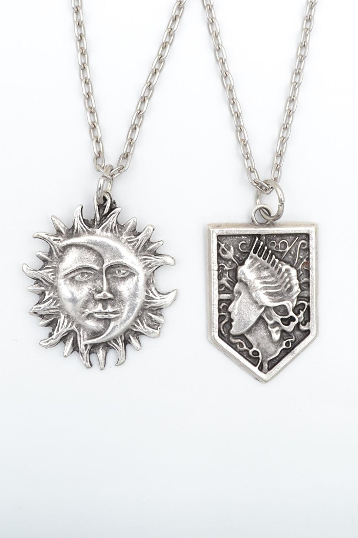 2'li Güneş ve Ay - Anime Attack On Titan Erkek Kadın Kolye Seti 925 Ayar Gümüş Kaplama