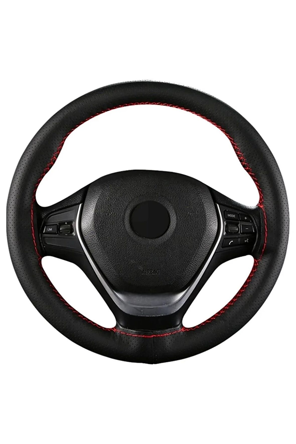 Toyota Corolla 1993-1998 Uyumlu Deri Dikmeli Direksiyon Kılıfı Kırmızı Ipli