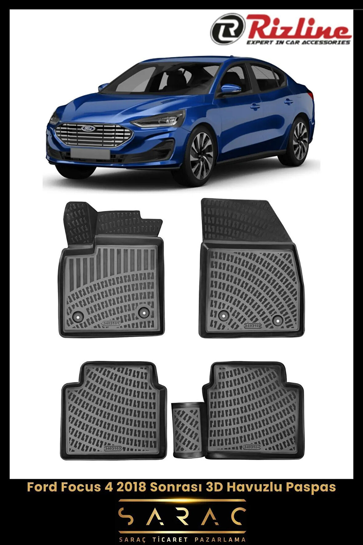 Rizline Ford Focus 2023 Model 3D Havuzlu Paspas
