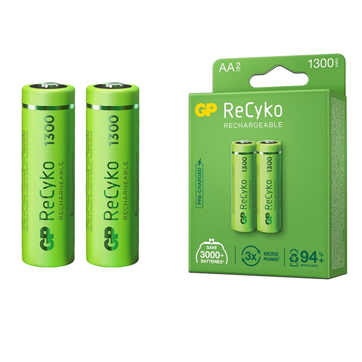 GP RECYKO 1300 MAH R6 AA ŞARJLI 2Lİ KALEM PİL GP130AAHCE-2EB2 (GPRHC132E000) (4825)