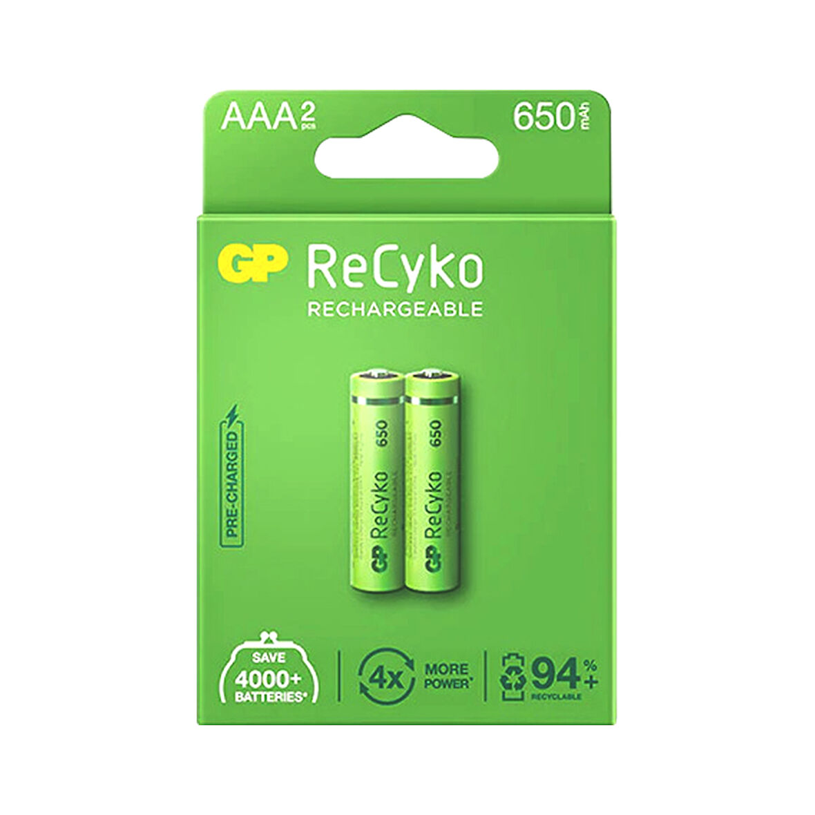 GP RECYKO 650 MAH R03 AAA ŞARJLI 2Lİ İNCE KALEM PİL GP65AAAHCE-2EB2 (GPRHCH63E000) (4825)