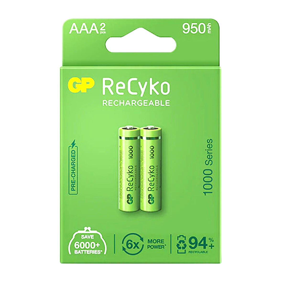 GP RECYKO 950 MAH R03 AAA ŞARJLI 2Lİ PİL GP100AAAHCE-2EB2 (GPRHC103E000) (4825)