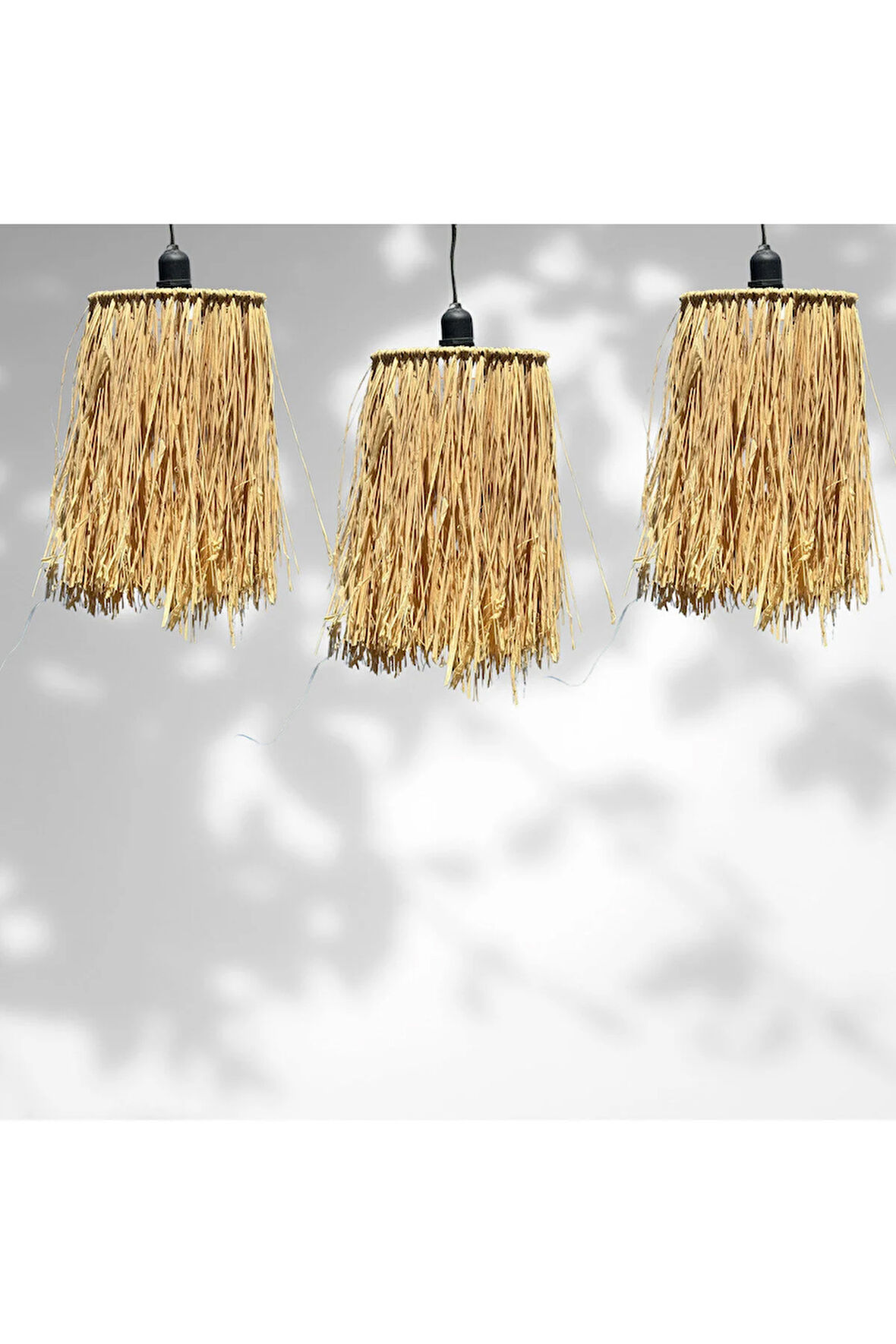 3 Adet İos Hasır Rafya Bohem 25 Cm Avize Sarkıt 3'lü