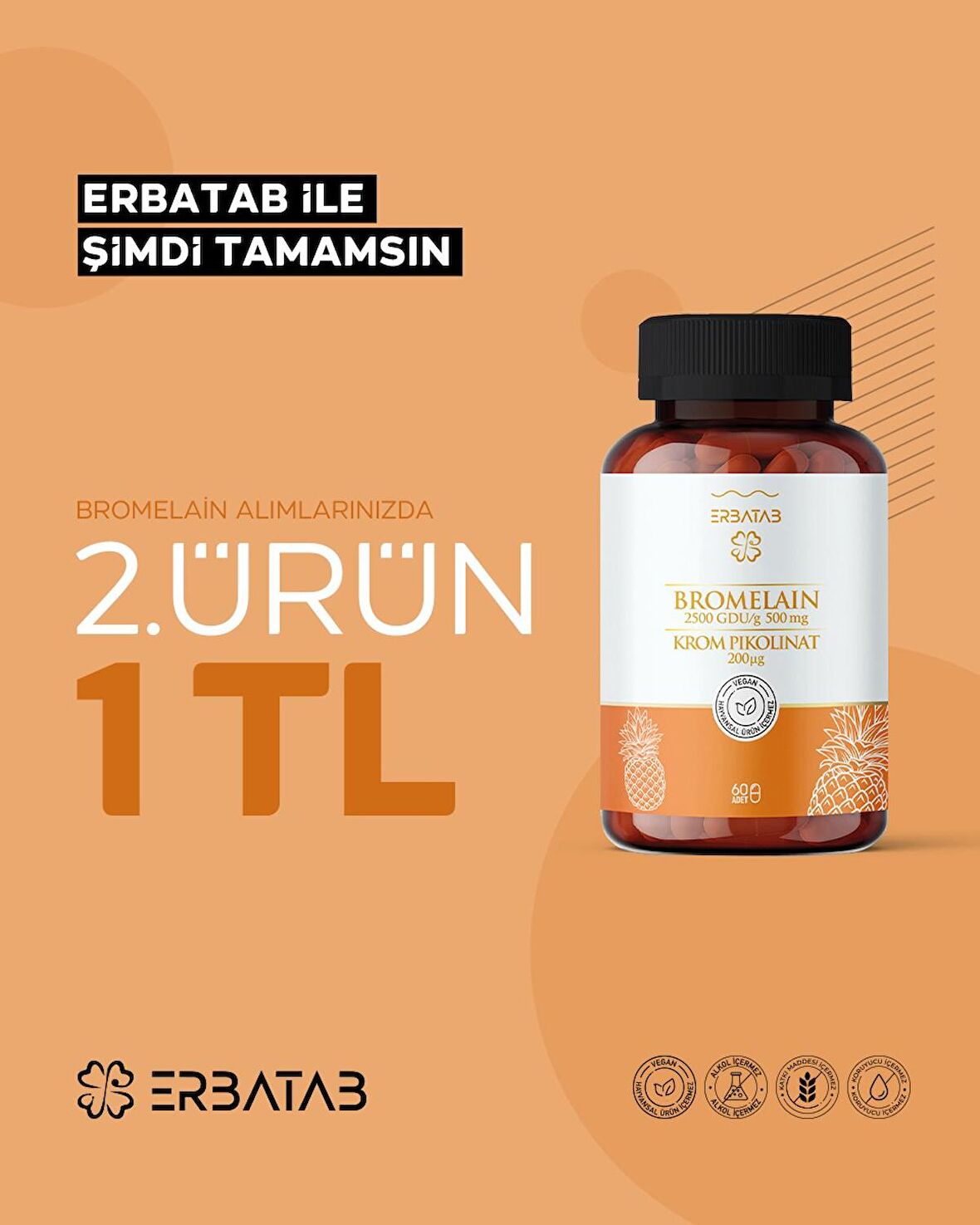 Erbatab Bromelain Krompikolinat 60 Kapsül