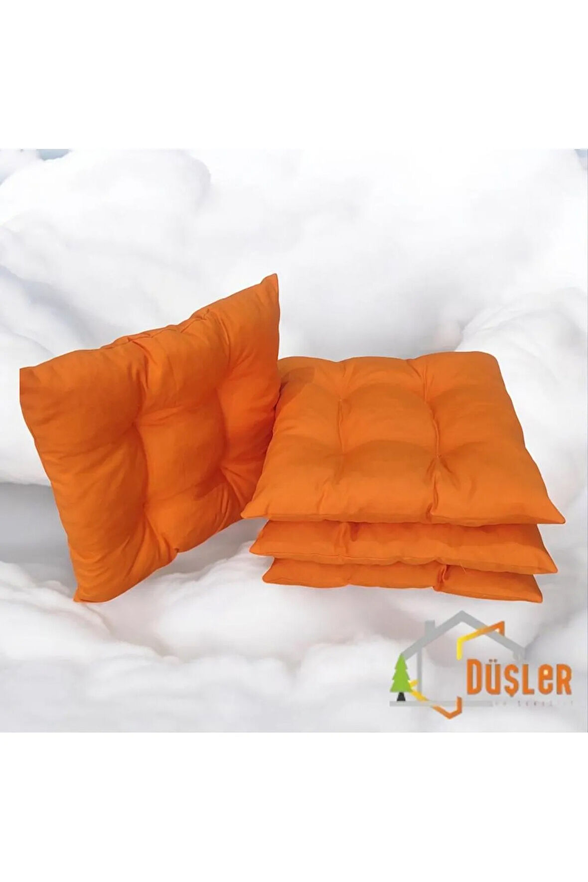 4 Adet Turuncu Pofidik Su ve Leke İtici Bağcıklı Sandalye Minderi 40x40 cm