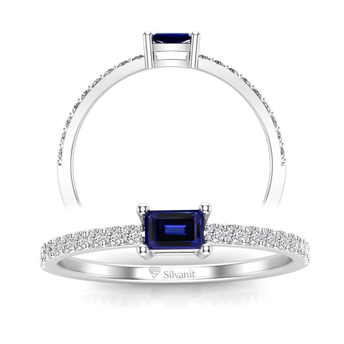 0,35 Karat Pırlantalı Safir Yüzük