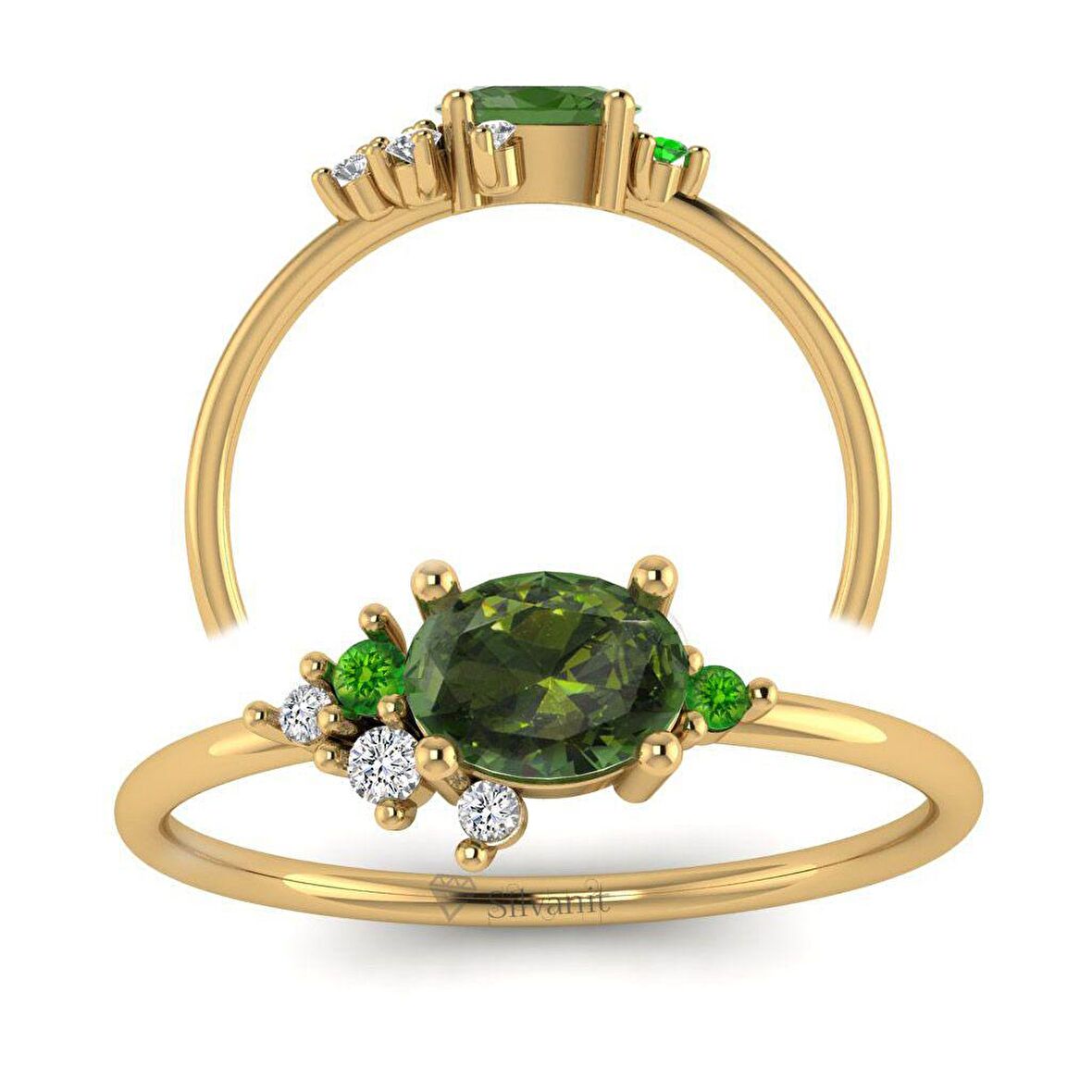 Tasarım Renkli Taşlı Pırlanta Yüzük