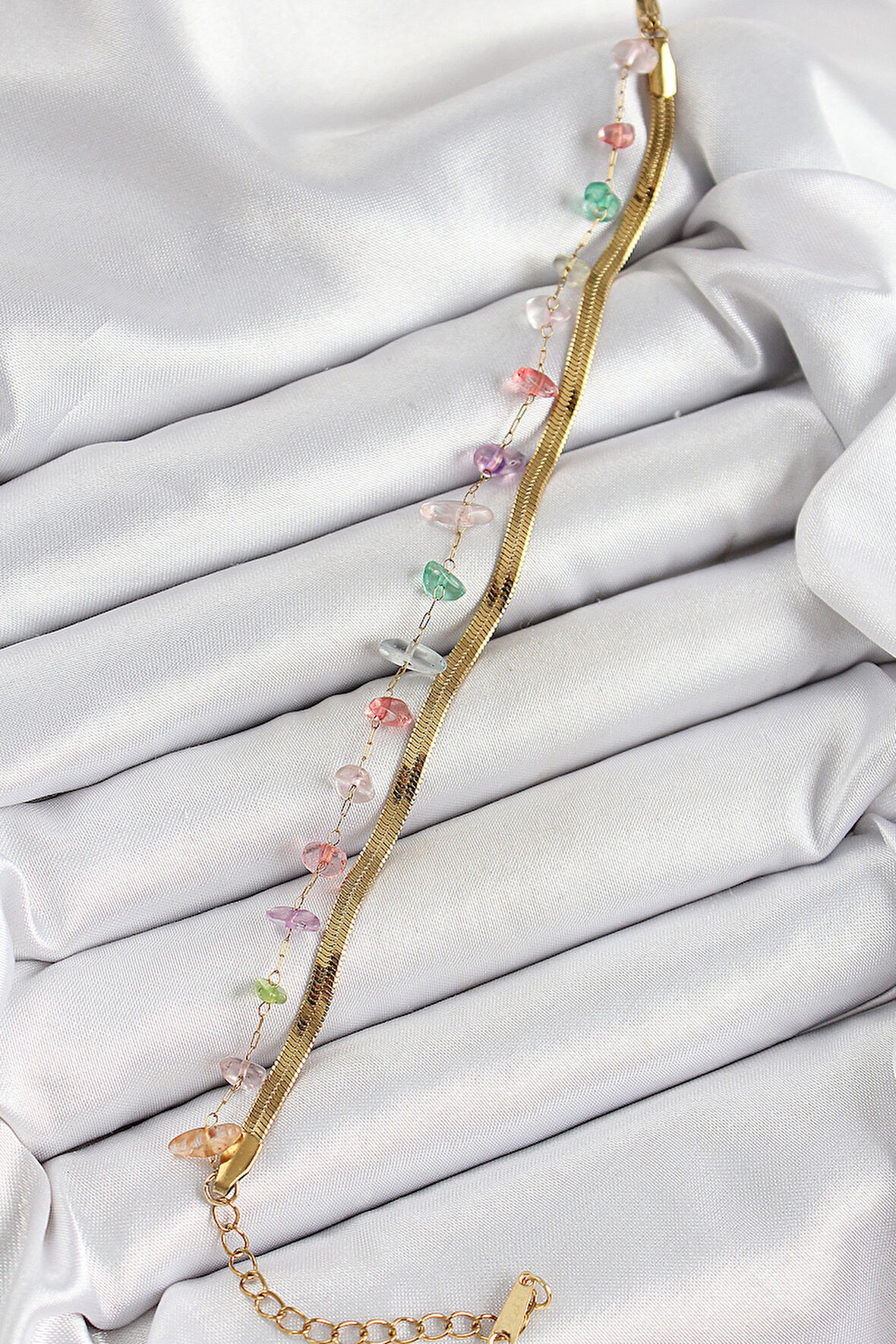 316L Çelik Gold Renk Kristal Karışık Renkli Taşlı Kadın Bileklik