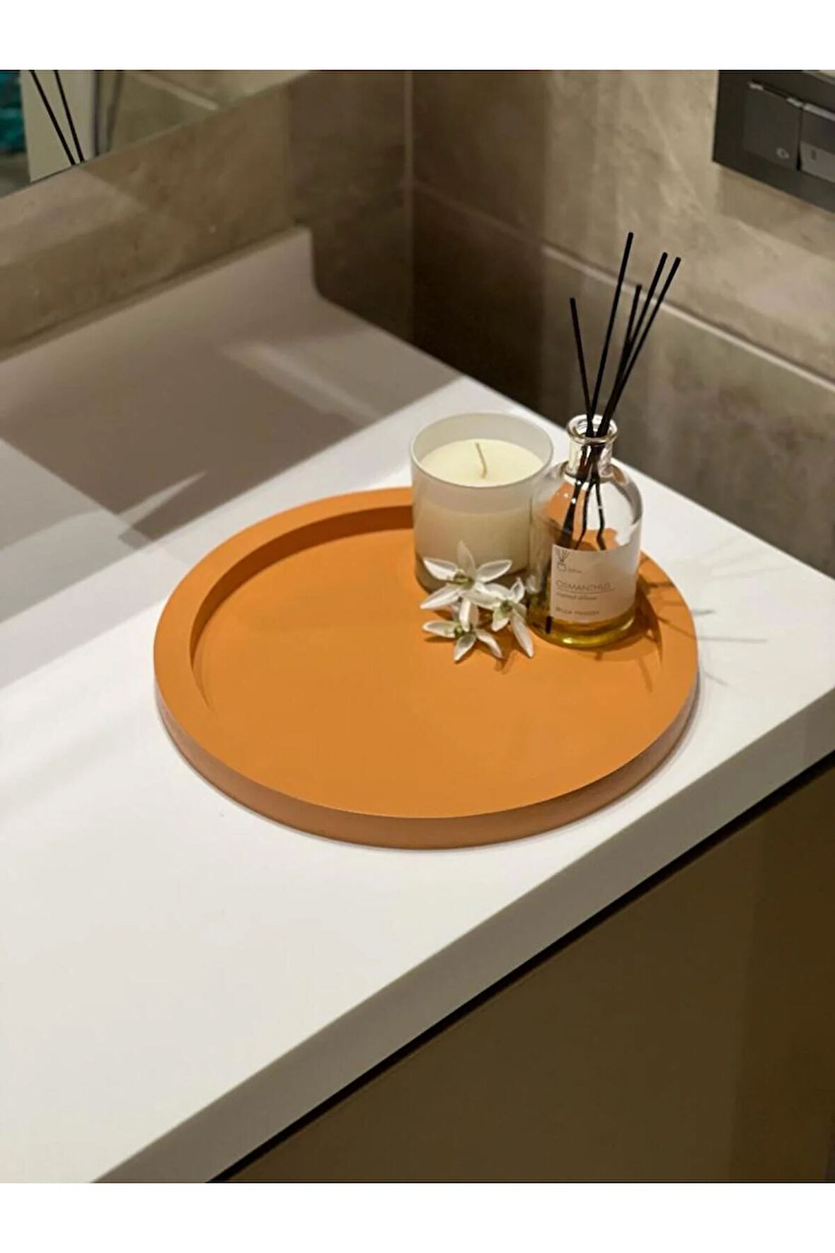 Ahşap Yuvarlak Tepsi Cappuccino Rengi Model Dekorasyon Düzenleyici