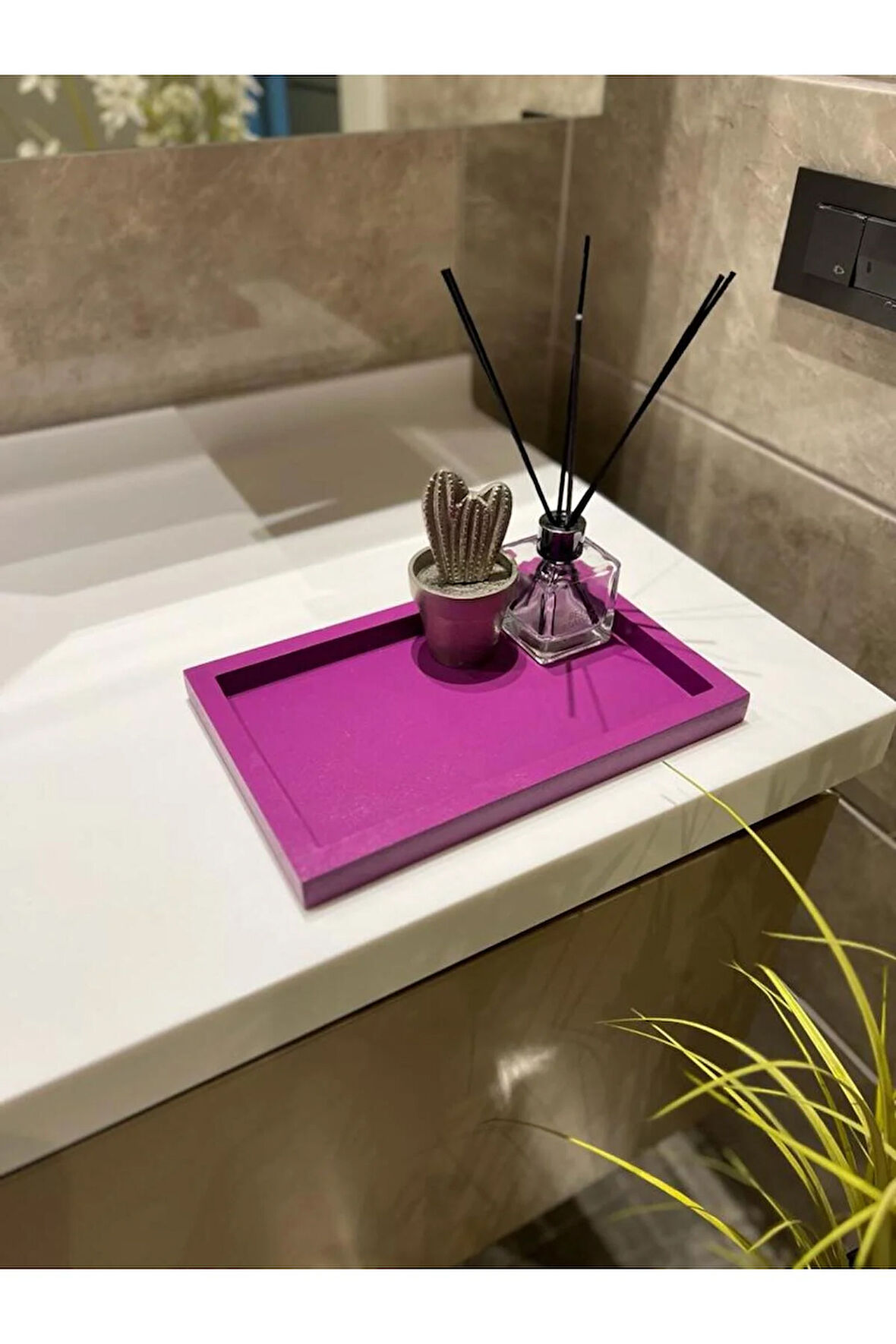 Hazeran Moru Mini Dikdörtgen Rengi Model Dekorasyon Düzenleyici Ahşap Tepsi (29X19 CM)