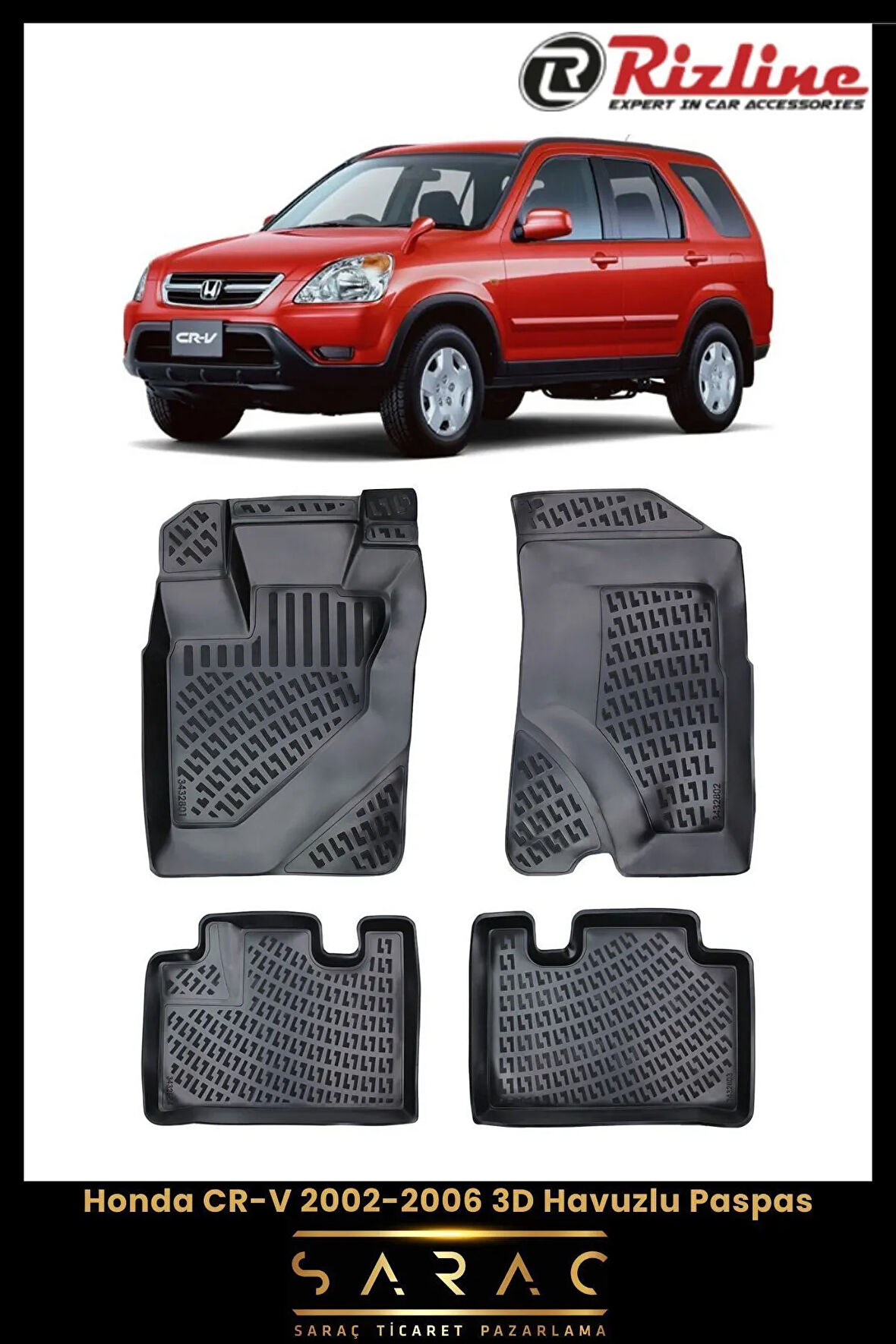 Rizline Honda CR-V 2004 Model 3D Havuzlu Paspas