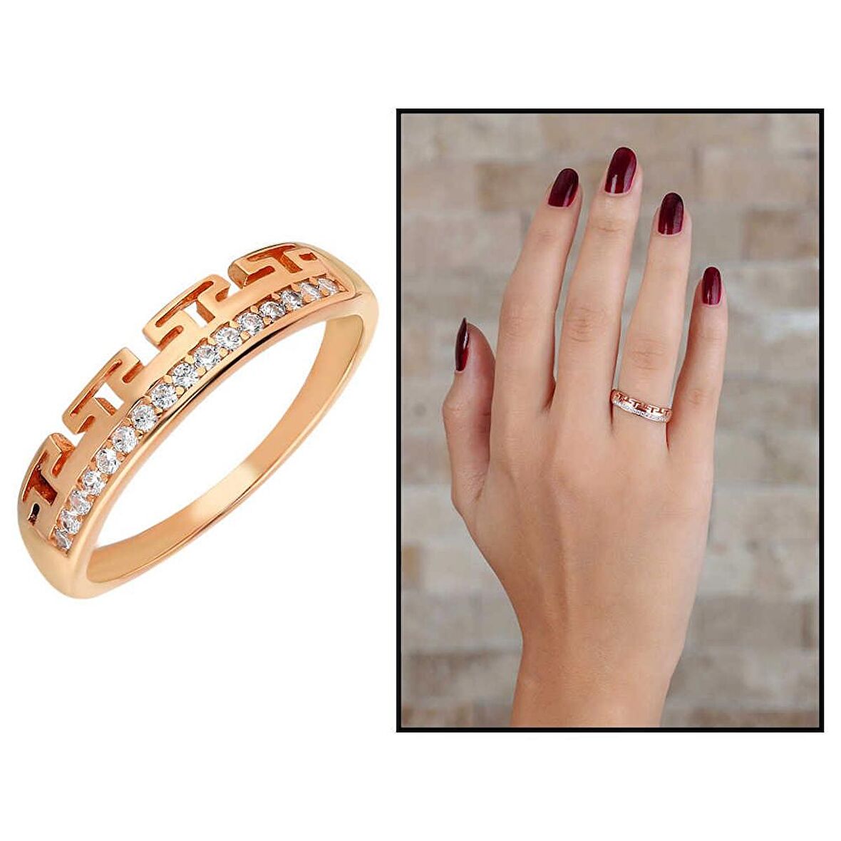 Zirkon Taşlı "T" Tasarım Rose Renk 925 Ayar Gümüş Kadın Yüzük