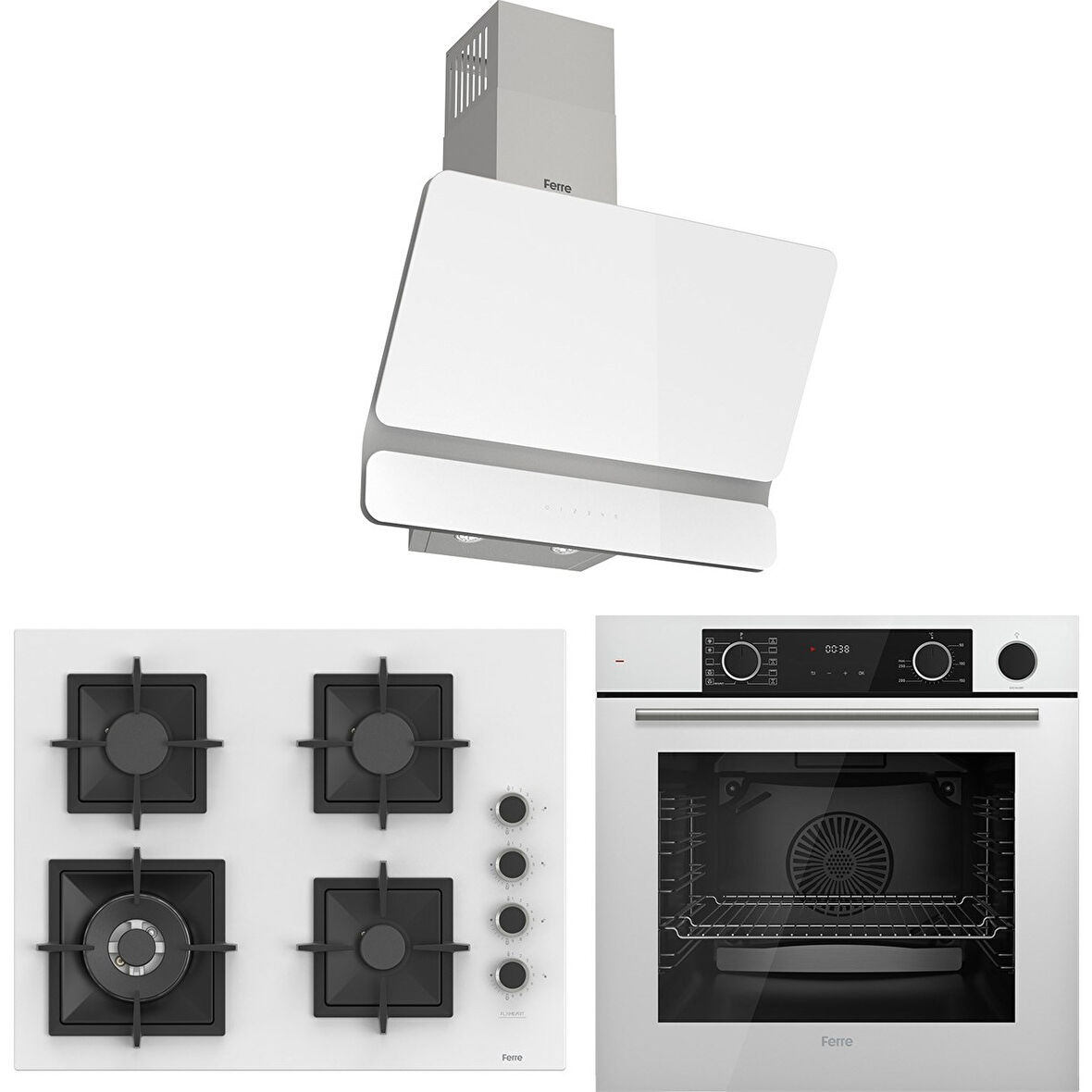 Ferre Fryart Sc Serisi Wok'lu Beyaz 3'lü Ankastre Set (XE64CB-SC406-D081)