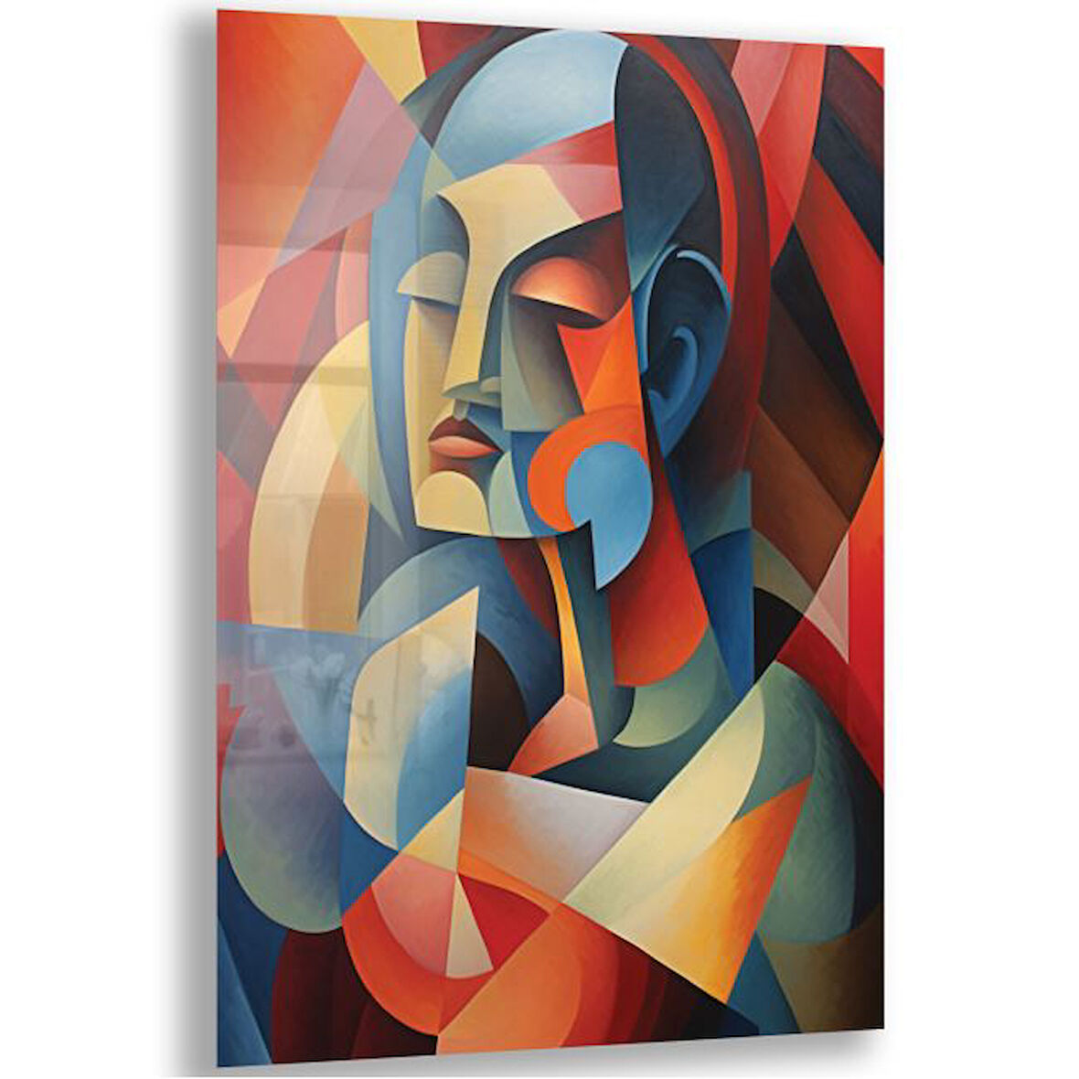 Sanatsal Cam Tablo - Kübizm - Dikey Motif 02-019
