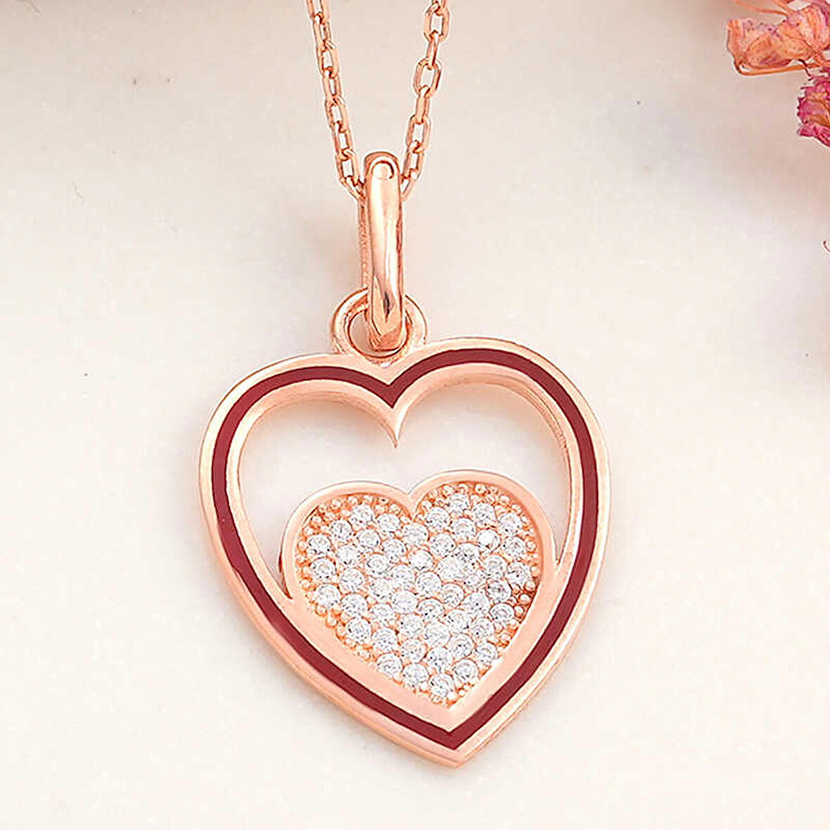 himarry 925 Ayar Gümüş Rose Kalp Kadın Kolye