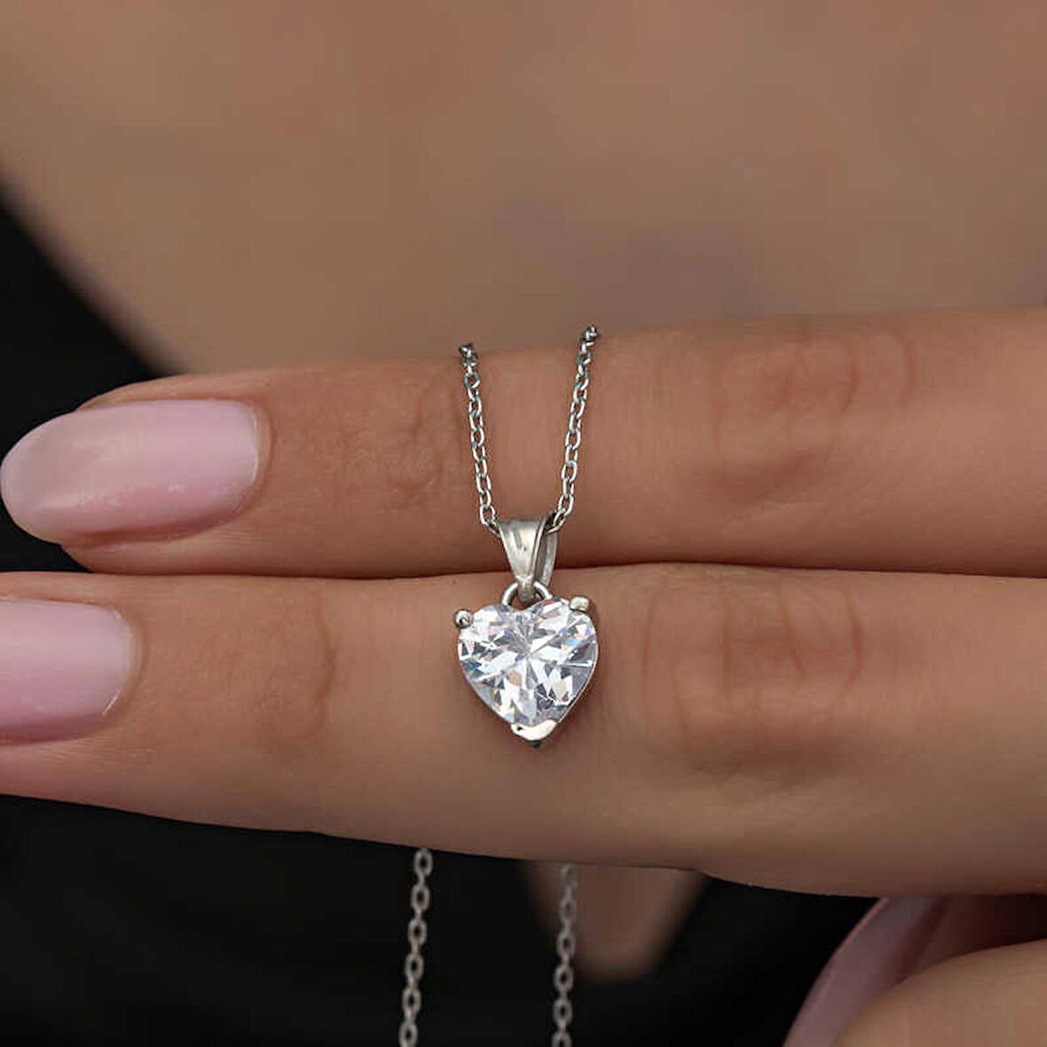 himarry 925 Ayar Gümüş Beyaz Taşlı Kalpli Kadın Kolye