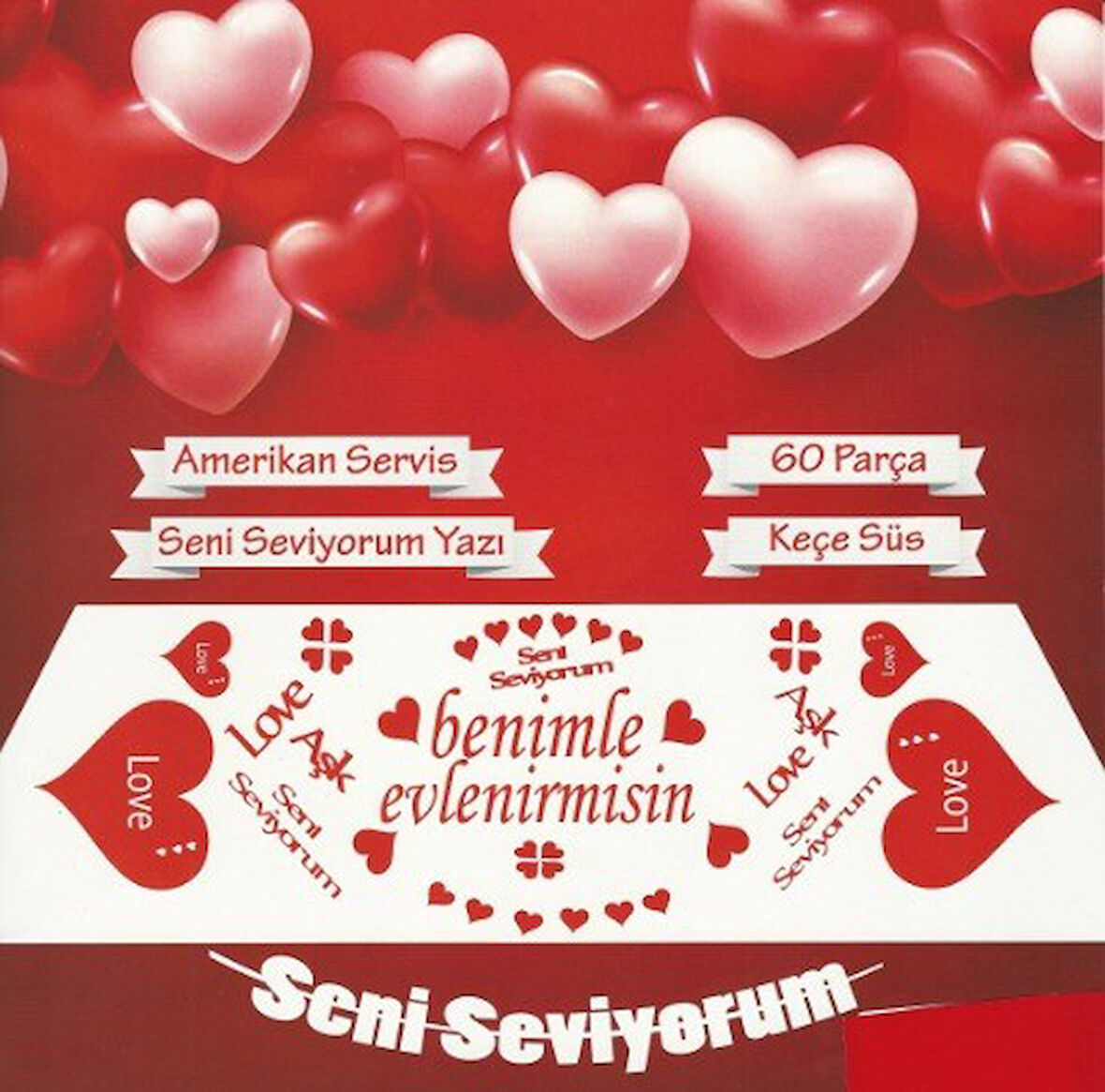 Romantik  Masa Süslemesi Kırmızı Keçe Seti 2 Kişilik Keçe seti benimle evlenirmisin seti