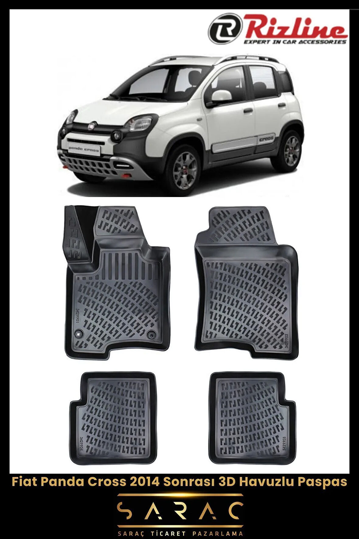 Rizline Fiat Panda Cross 2024 Model 3D Havuzlu Paspas