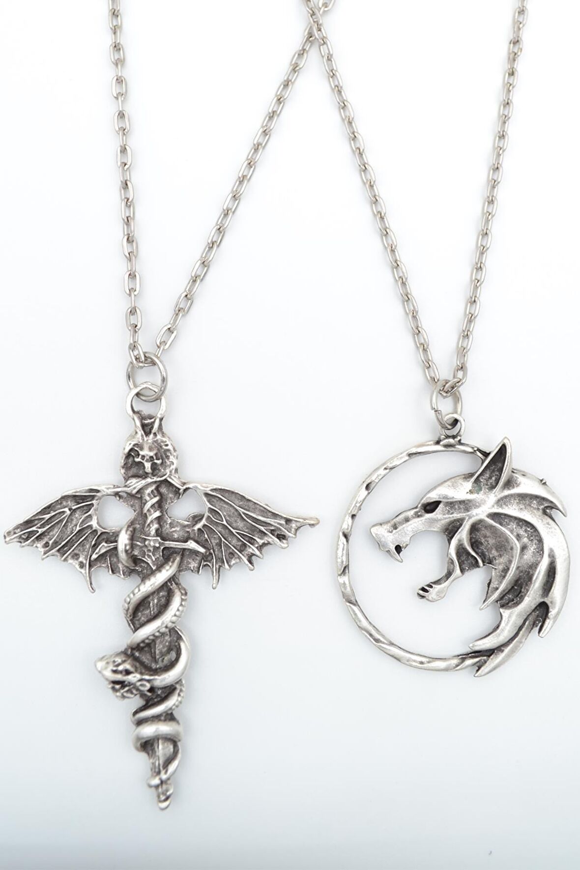 2'li Kılıç Yarasa Yılan - The Witcher Çember Erkek Kadın Kolye Seti 925 Ayar Gümüş Kaplama