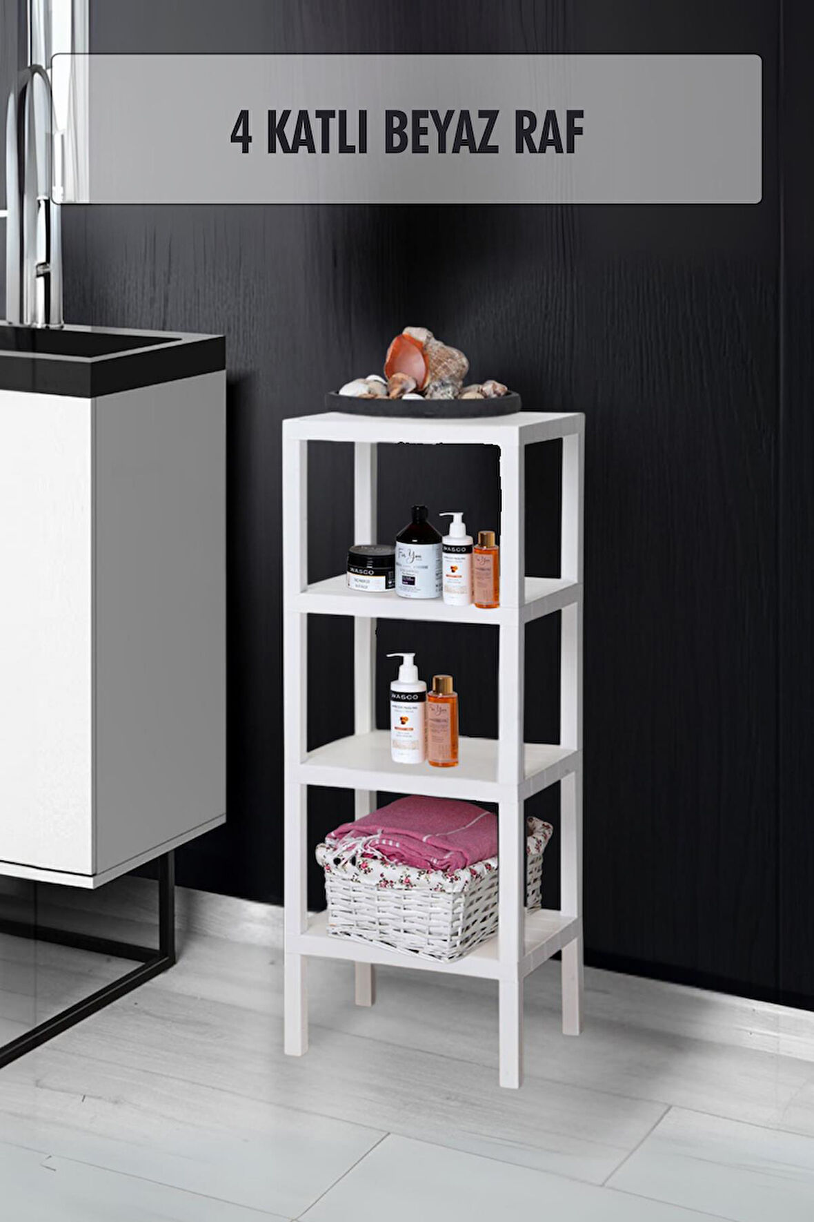 4 Katlı Beyaz Raf Kitaplık & Banyo Düzenleyicisi 100 cm