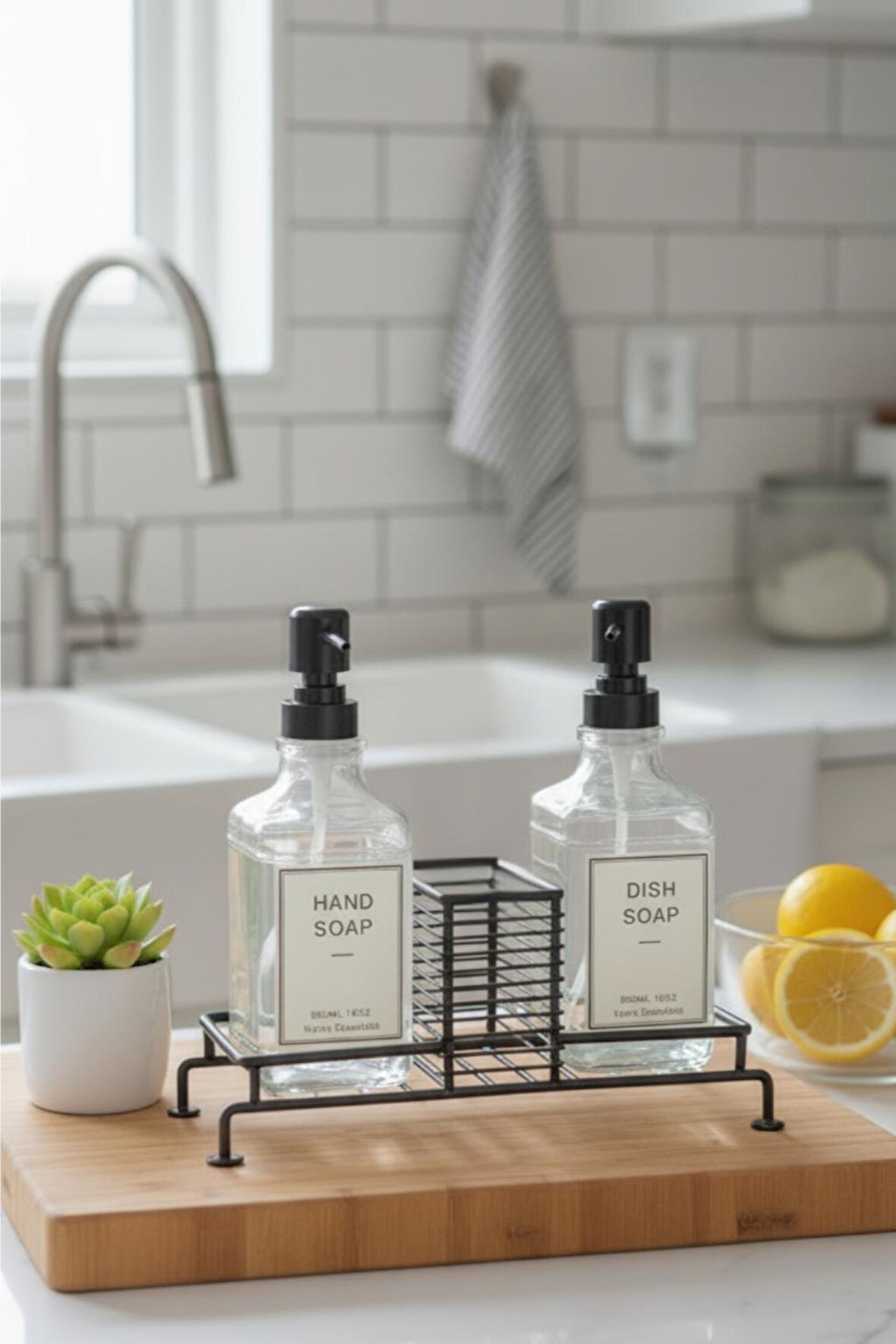 2’li Cam Ayaklı Sıvı Sabunluk Seti Siyah 500 ml