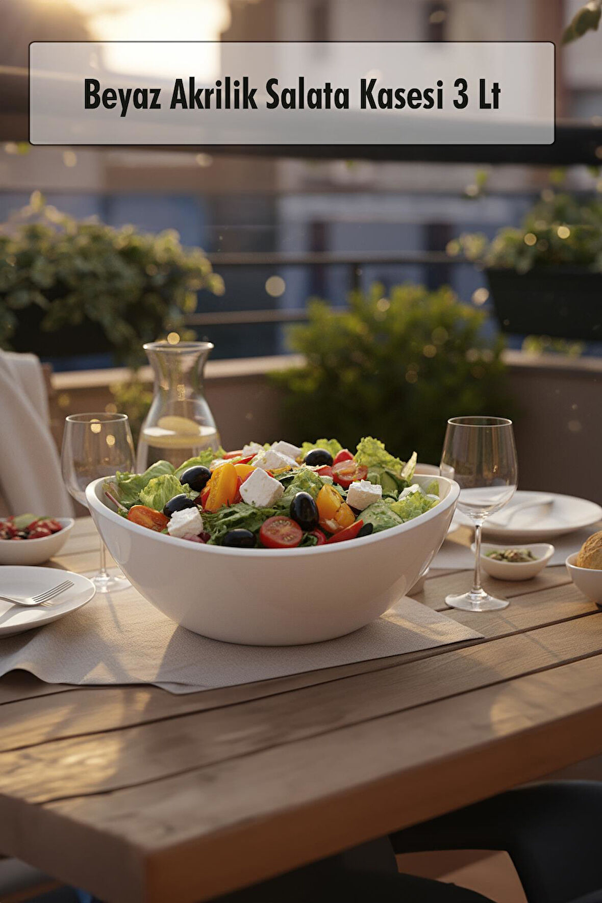 Beyaz Akrilik Salata Kasesi & Servis Kasesi 3 Lt