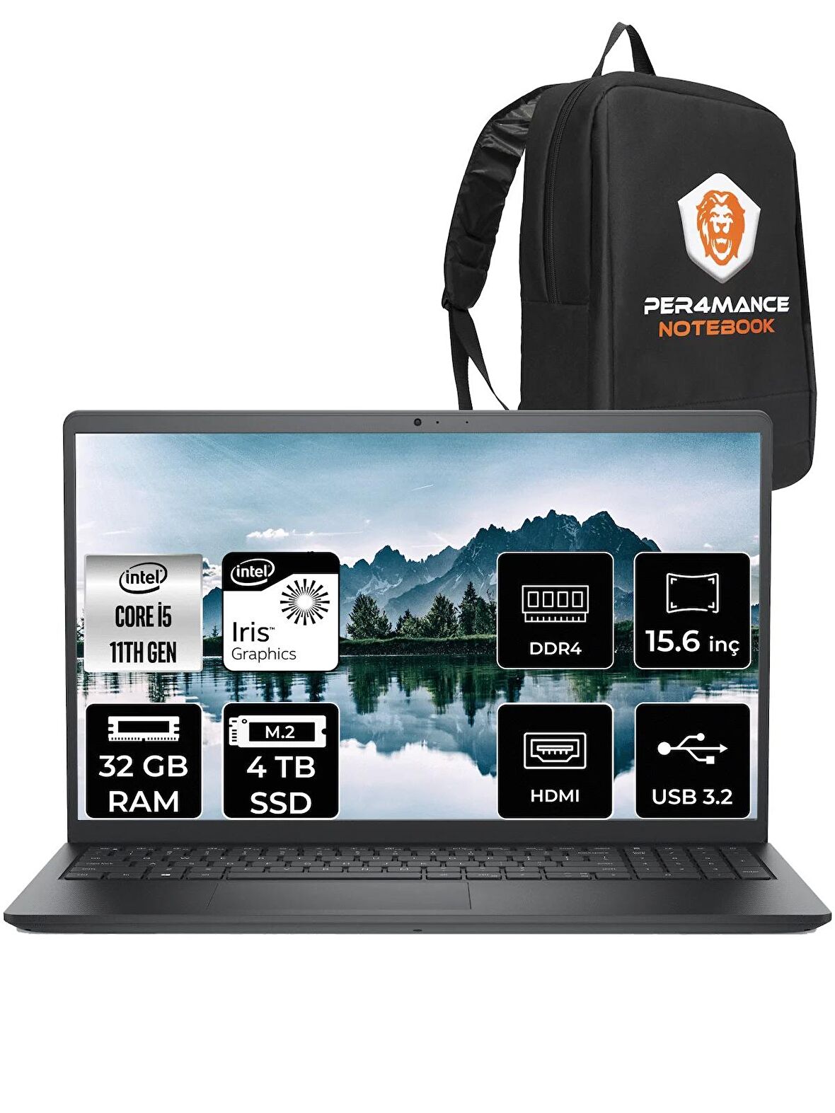 Dell Vostro 3520 i5 1135G7 32GB RAM 4TB SSD 15.6'' FHD FDOS N2063PVNB3520U & PER4 ÇANTA
