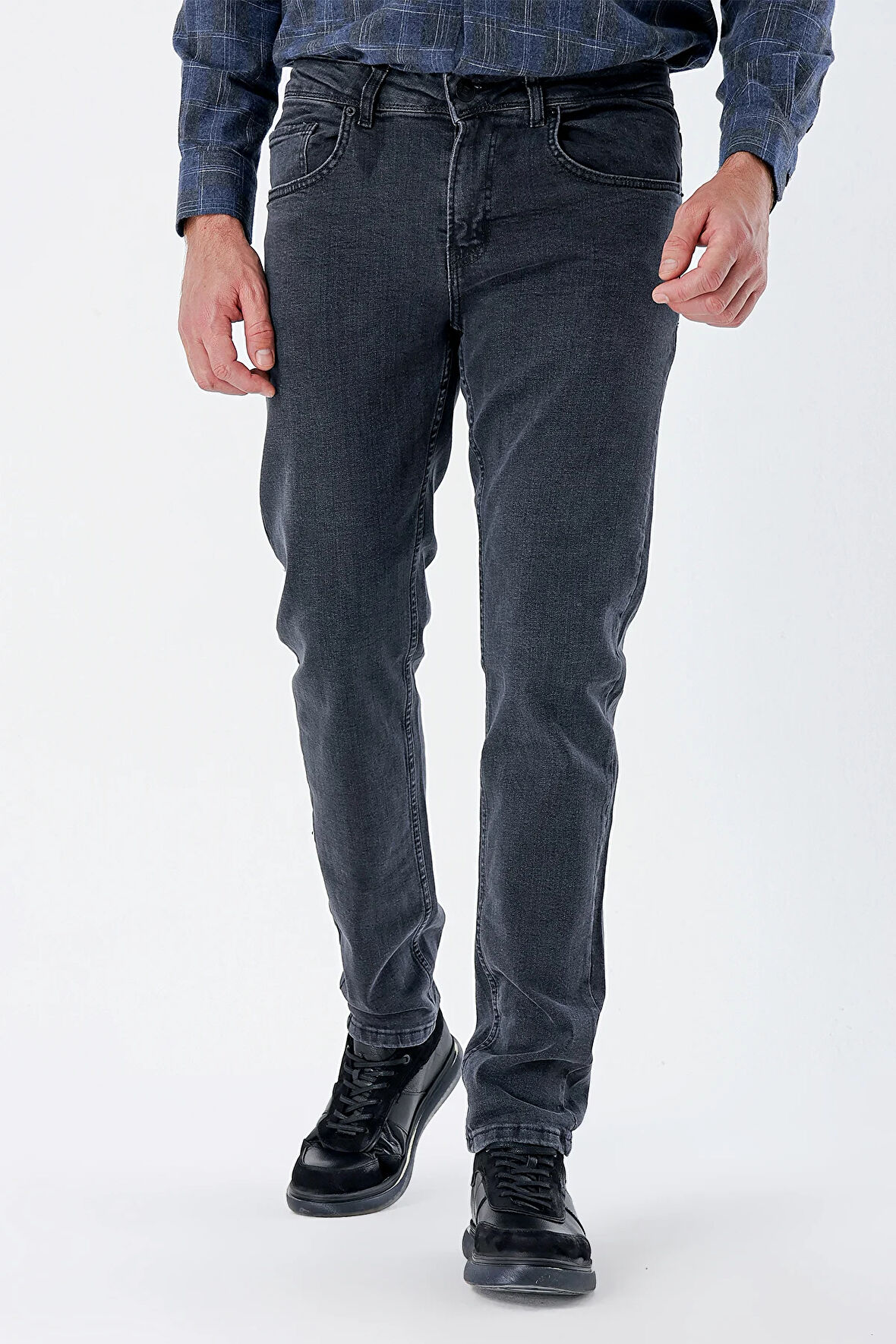 Koyu Antrasit Gabardin %100 Pamuk 5 Cep Slim Fit Dar Kesim Casual Denim Pantolon 1023235162