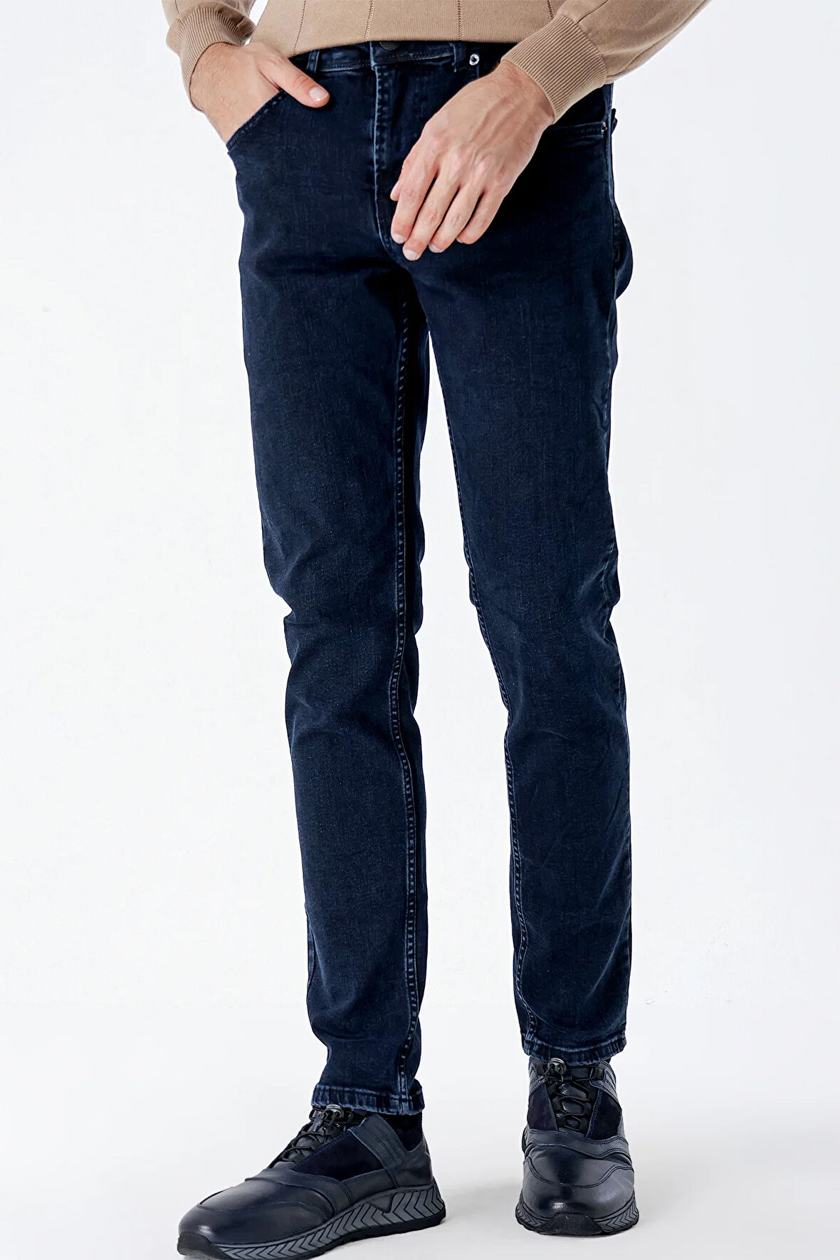 Koyu Lacivert Gabardin %100 Pamuk 5 Cep Slim Fit Dar Kesim Casual Denim Pantolon 1023235162