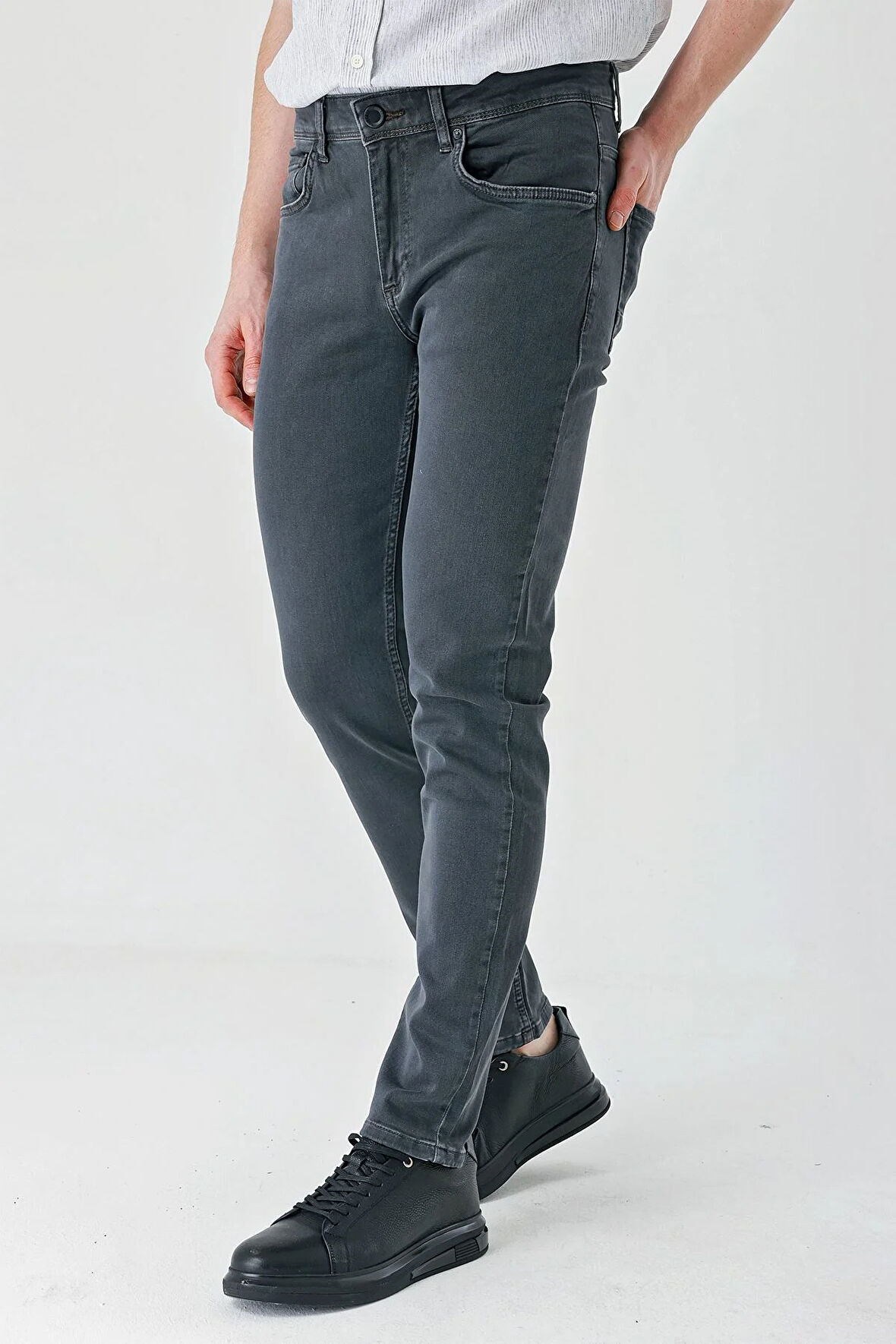 Koyu Antrasit Gabardin Pamuklu 5 Cepli Slim Fit Dar Kesim Casual Denim Pantolon 1023240151