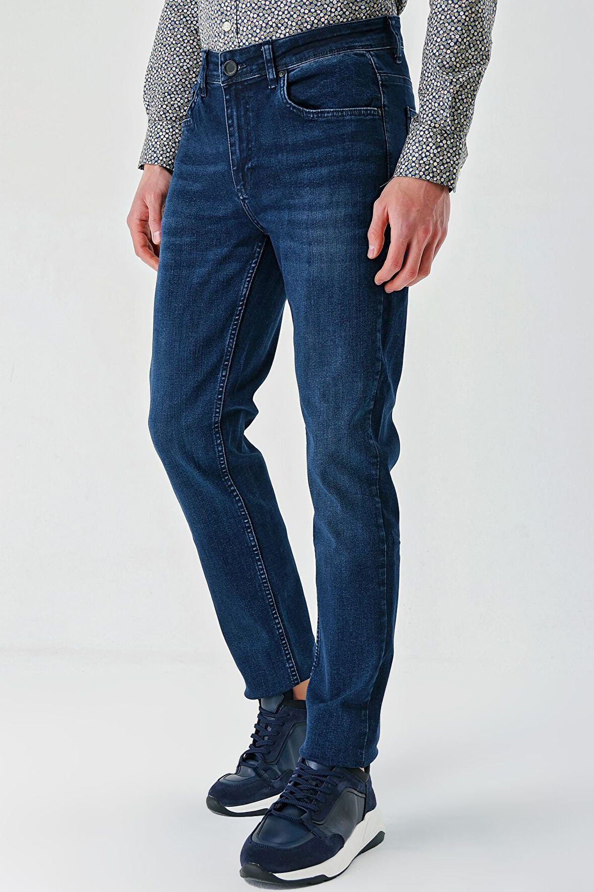 Lacivert Gabardin Pamuklu 5 Cepli Slim Fit Dar Kesim Casual Denim Pantolon 1023240152