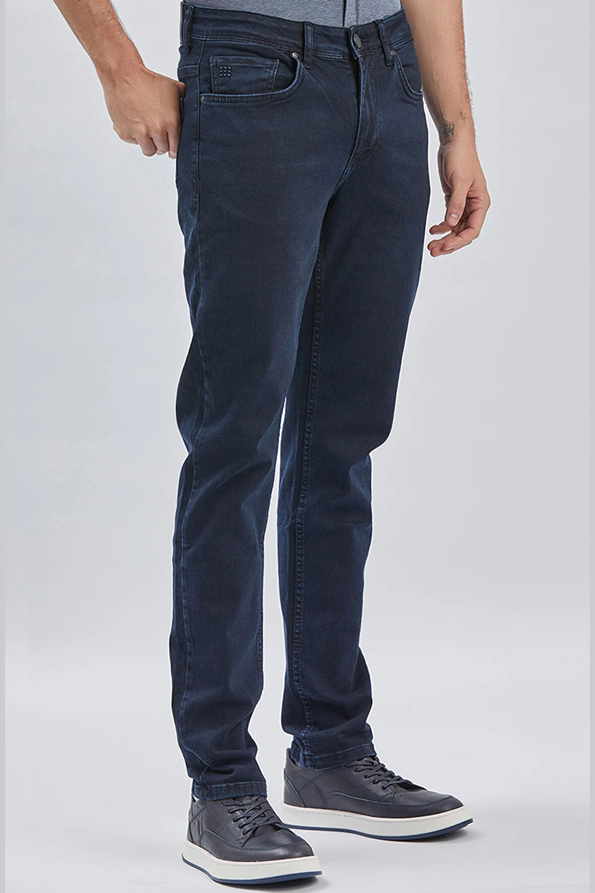 Koyu Lacivert Gabardin Pamuklu 5 Cepli Slim Fit Dar Kesim Casual Denim Pantolon 1023240158