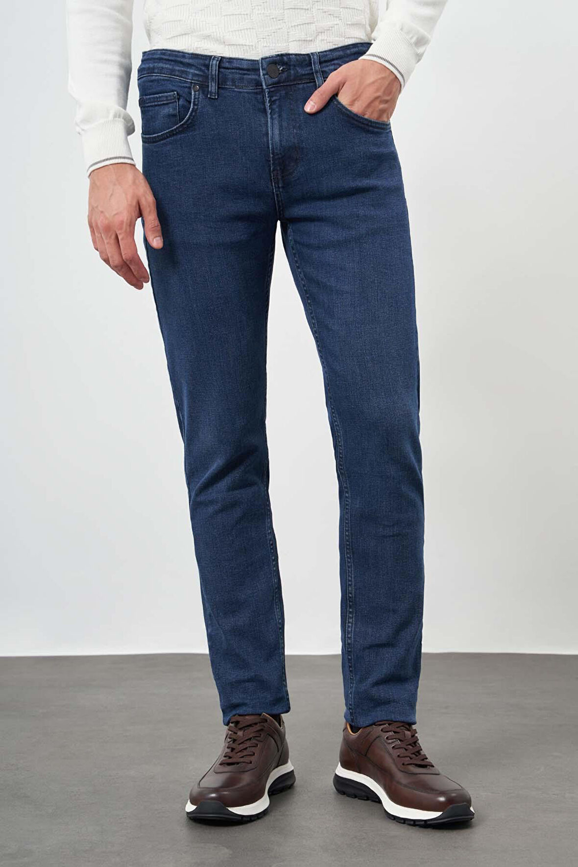 Lacivert Düz Gabardin Pamuklu 5 Cep Slim Fit Casual Denim Pantolon 1023245155