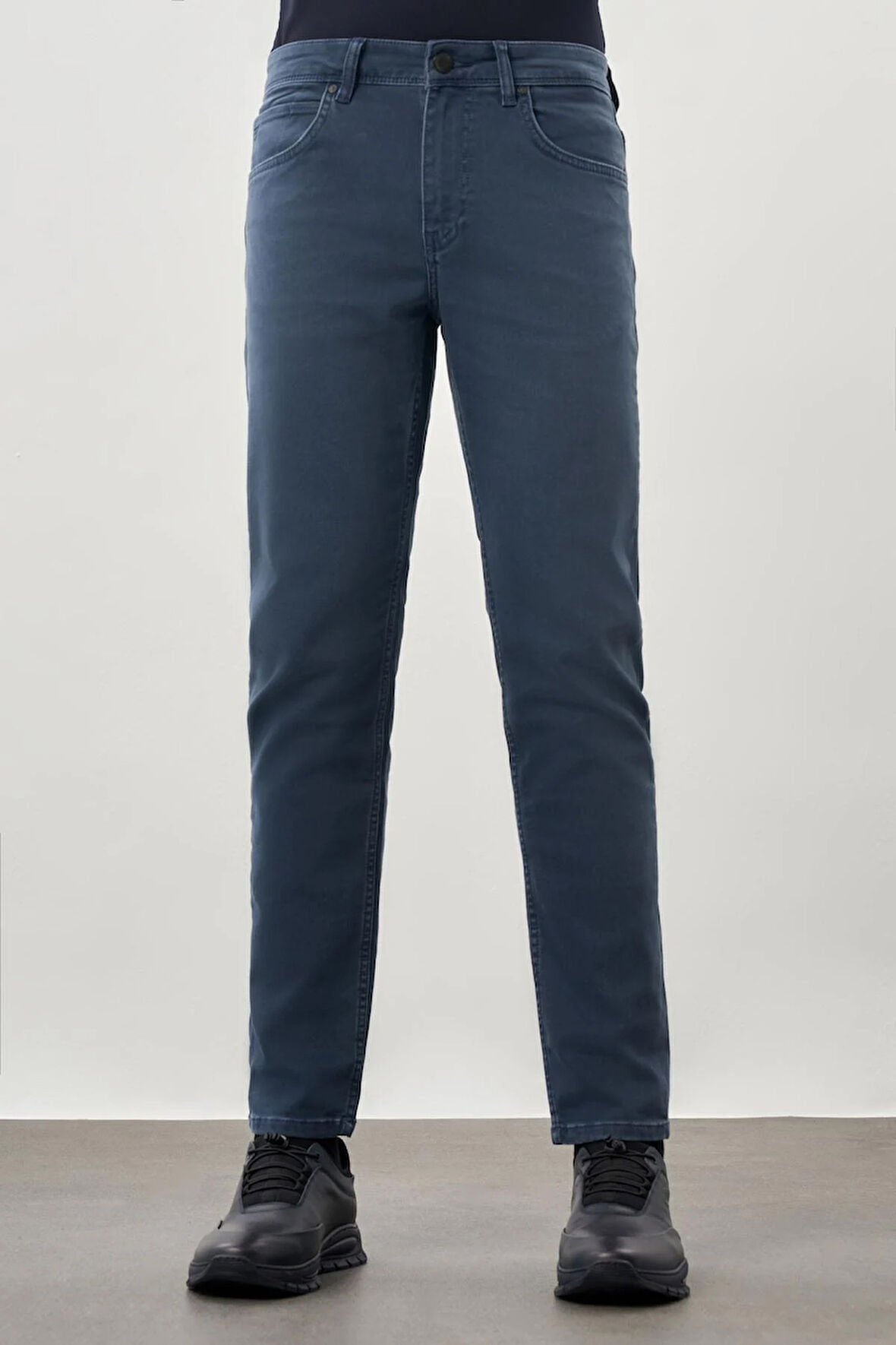 İndigo Mavi Düz Gabardin Pamuklu 5 Cep Slim Fit Casual Denim Pantolon 1023245158