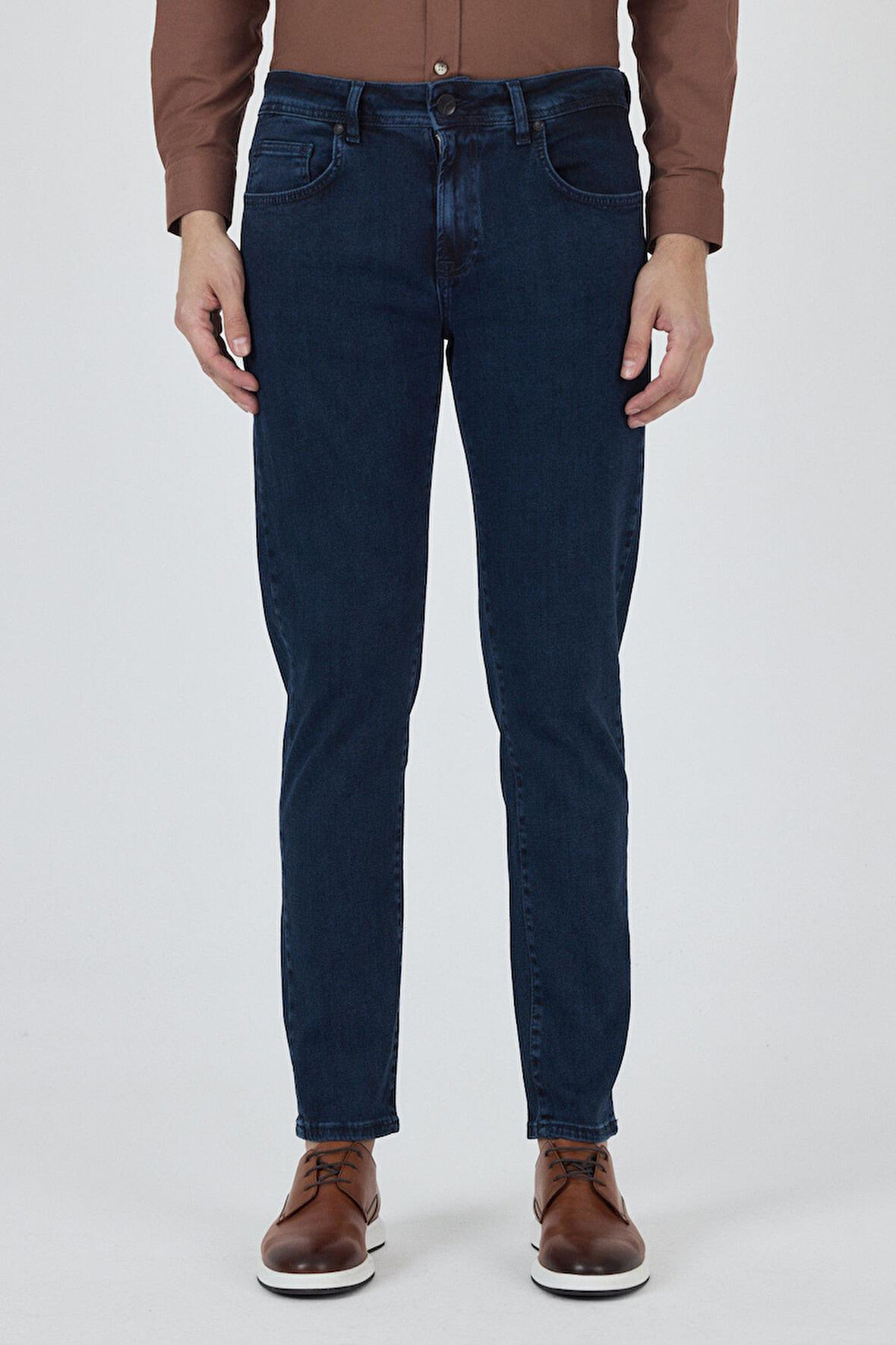 Lacivert Gabardin 5 Cep Düz Paça Casual Slim Fit Pamuklu Denim Pantolon 1023250151