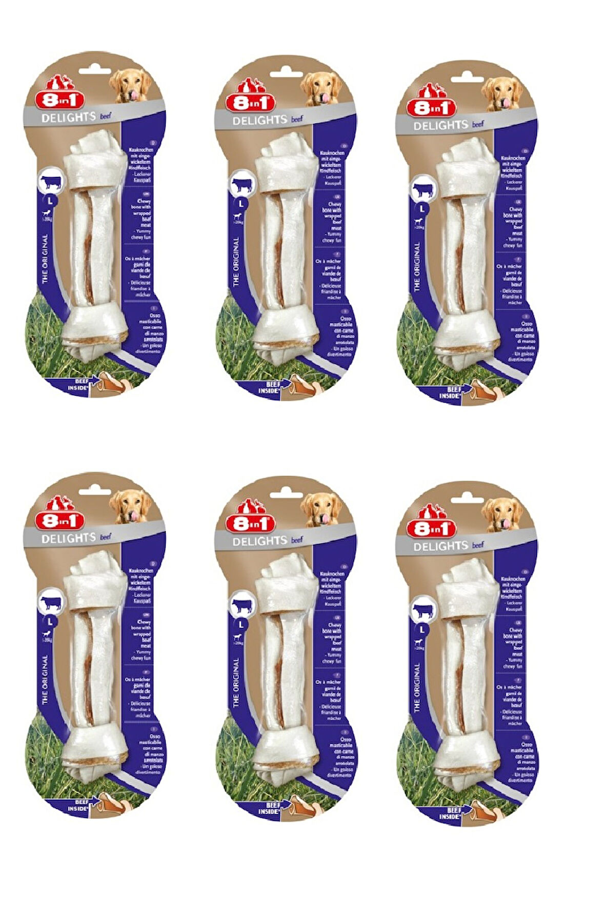 8in1 Delights Bones Large Biftekli Köpek Ödül Kemiği 85 Gr. X 6 Adet