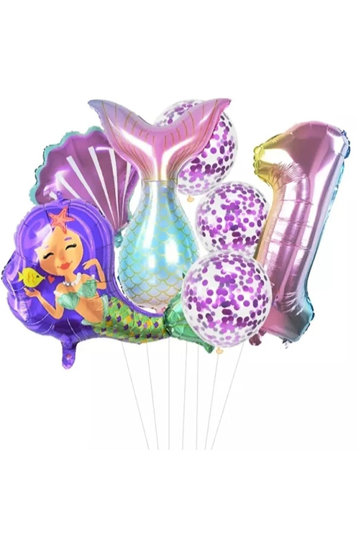 Deniz Kızı Kuyruğu Deniz Kabuğu Gökkuşağı Rakam Balon Pullu Şeffaf Balonlu Deniz Kızı Konsepti