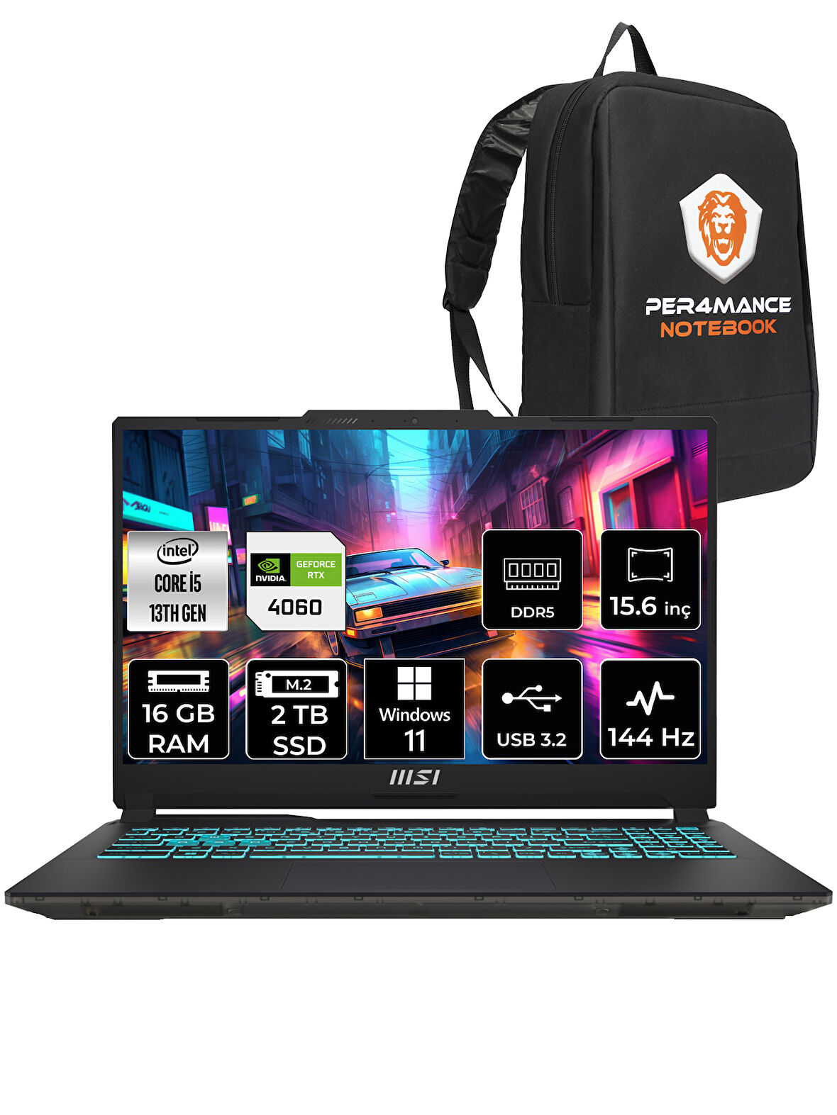MSI Cyborg 15 i5-13420H 16GB 2TB SSD RTX4060/8GB 15.6" FHD 144HZ W11P A13VF-895XTR & PER4 ÇANTA