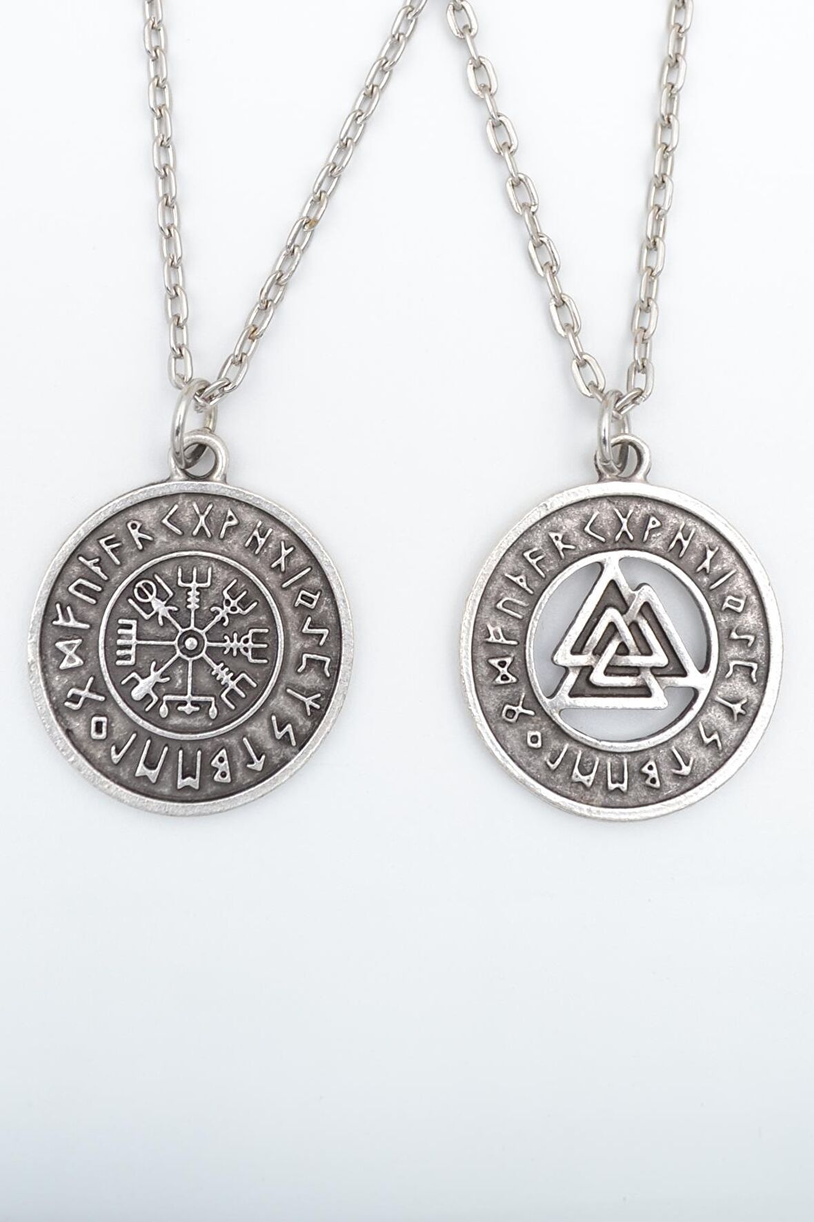 2'li Viking Pusula - Tılsım Erkek Kadın Kolye Seti 925 Ayar Gümüş Kaplama