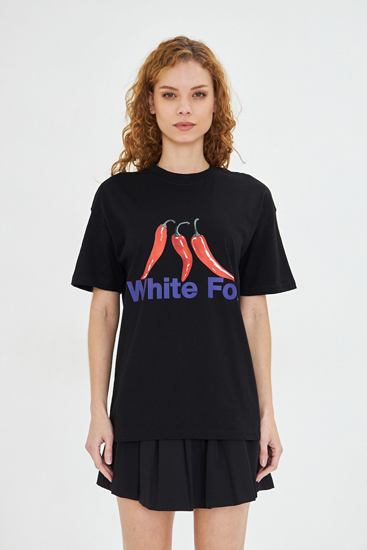 White Fox  Kadın Biber Baskılı Bisiklet Yaka T-shirt