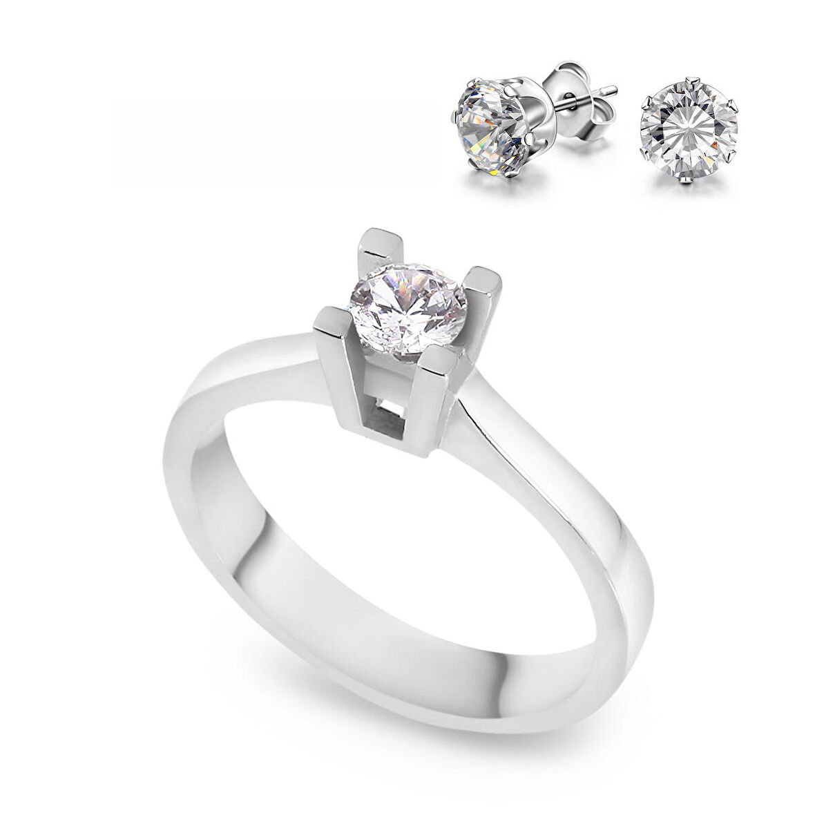 Chavin 0.40 Carat Zirkon Tek Taş Gümüş Bayan Yüzük cz38