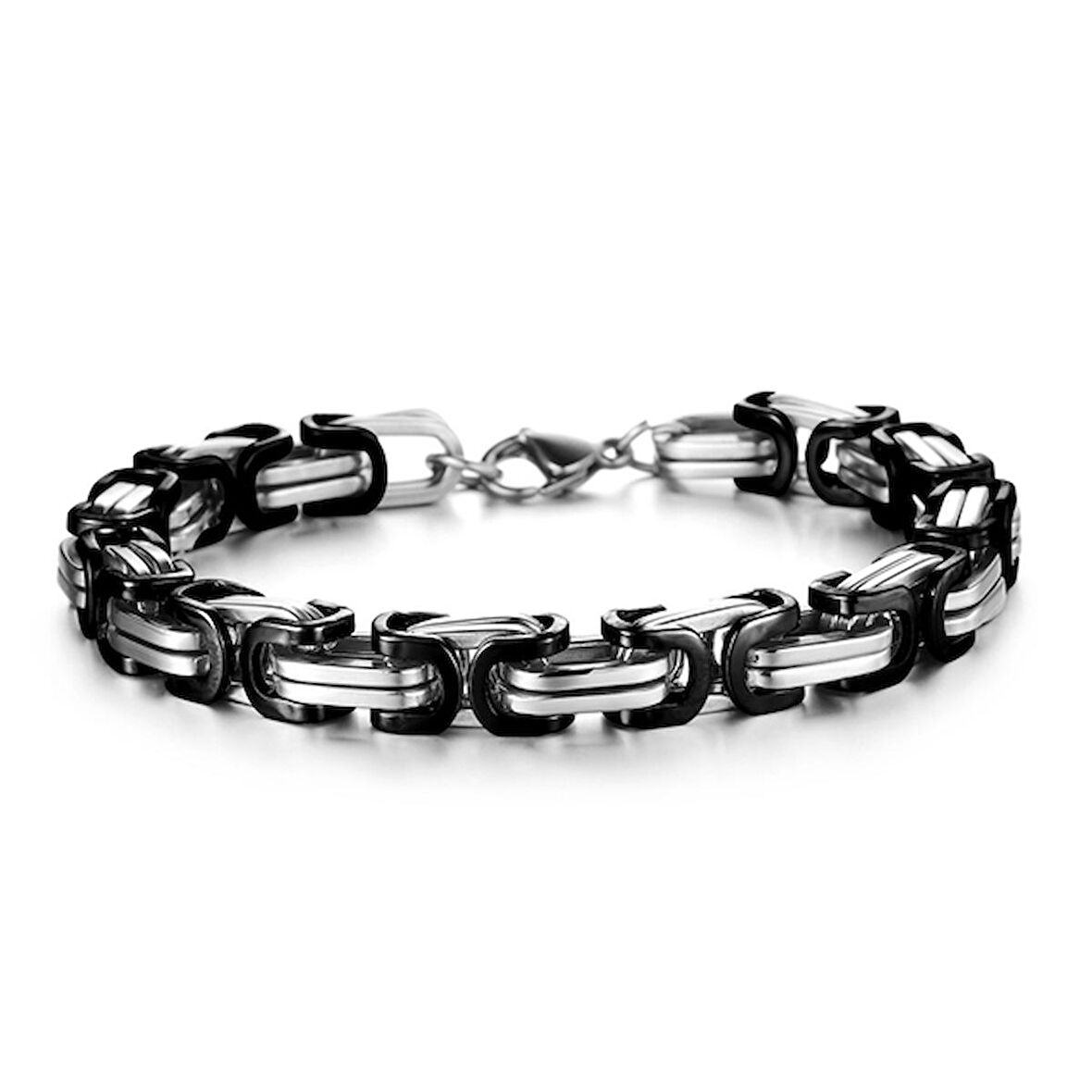 Chavin Kral Model 6 mm. Siyah Gri Çelik Erkek Bileklik az68sy