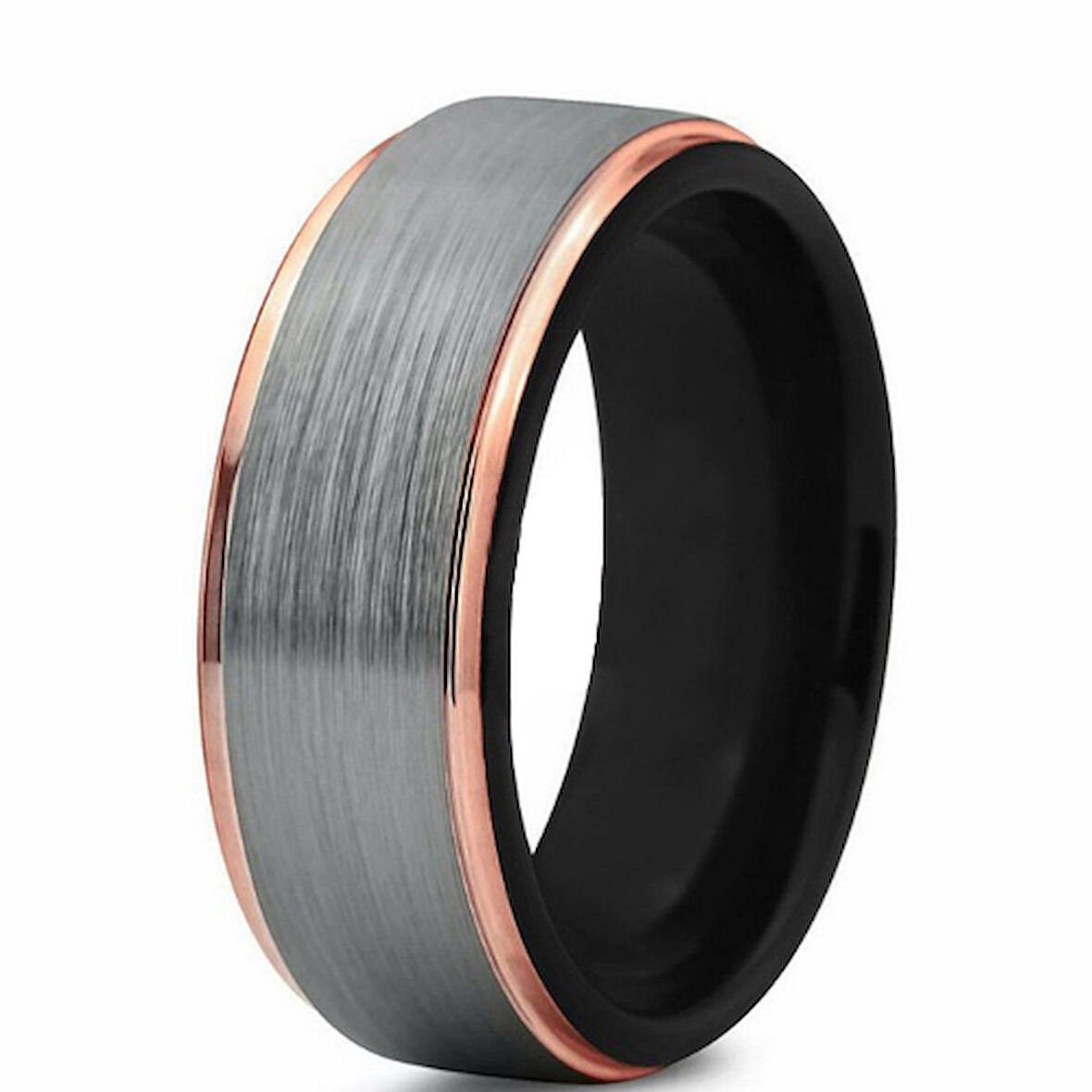 Chavin Bayan Erkek Gri Rose Kenarlı Tungsten Yüzük dm85