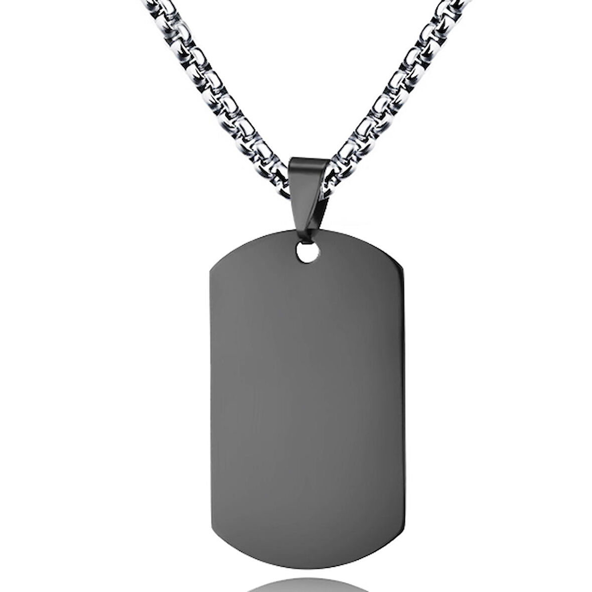 Chavin Büyük Parlak Siyah Dogtag Asker Künyesi Çelik Kolye ds68sy