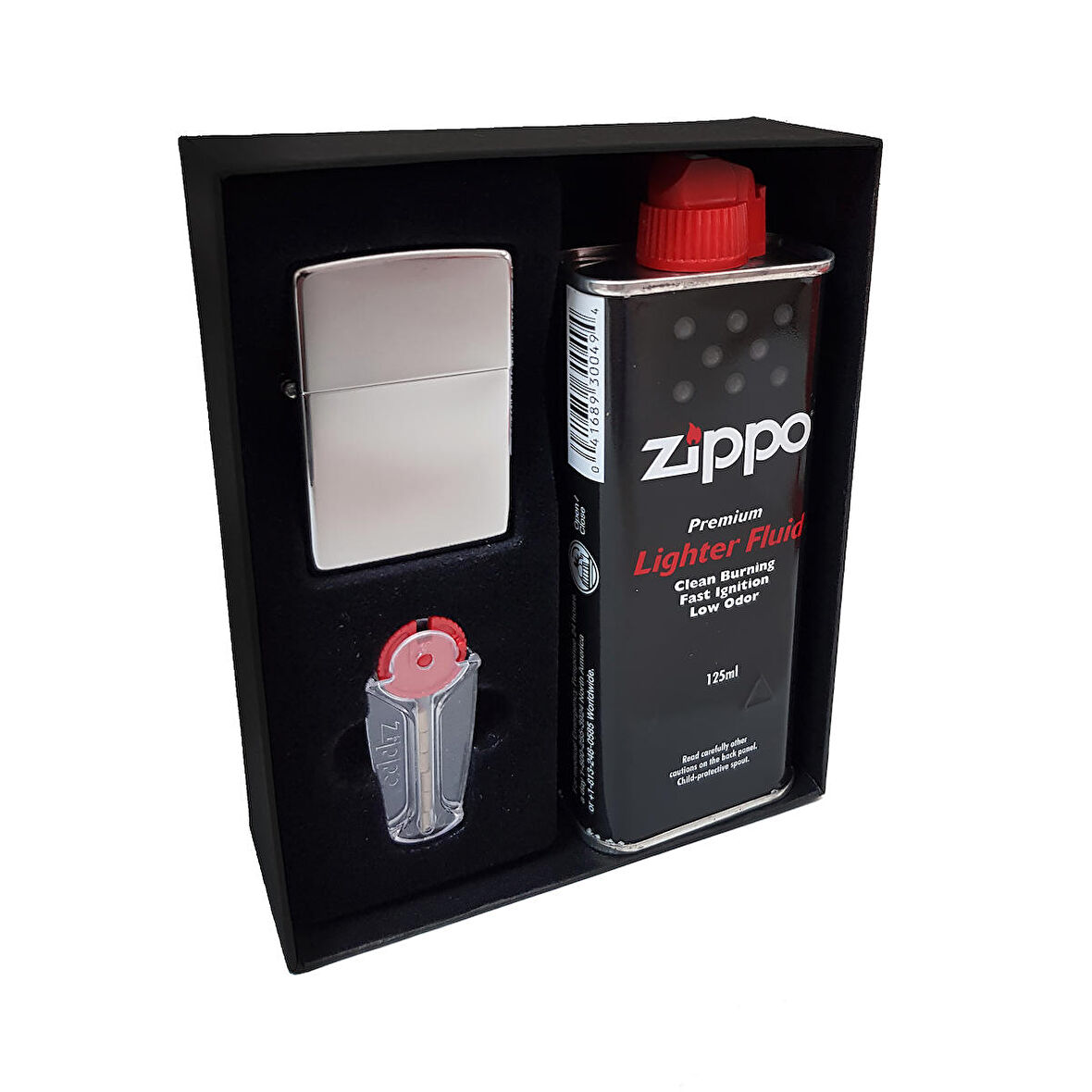 Zippo Çakmak Polish Parlak Gri Hediyelik Benzin Taş Set du10polis