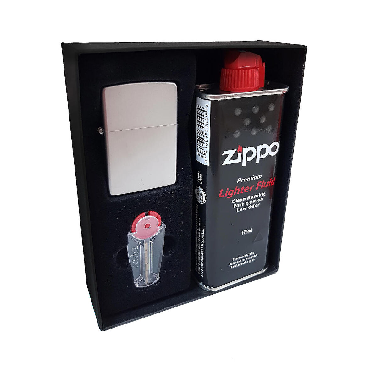 Zippo Çakmak Satin Mat Gri Hediyelik Kutu Benzin Taş Set du10mat