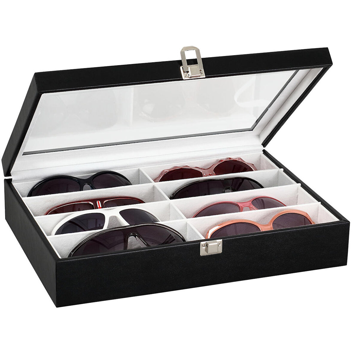 Chavin 8 li Siyah Deri Ahşap Gözlük Kutusu st8-5