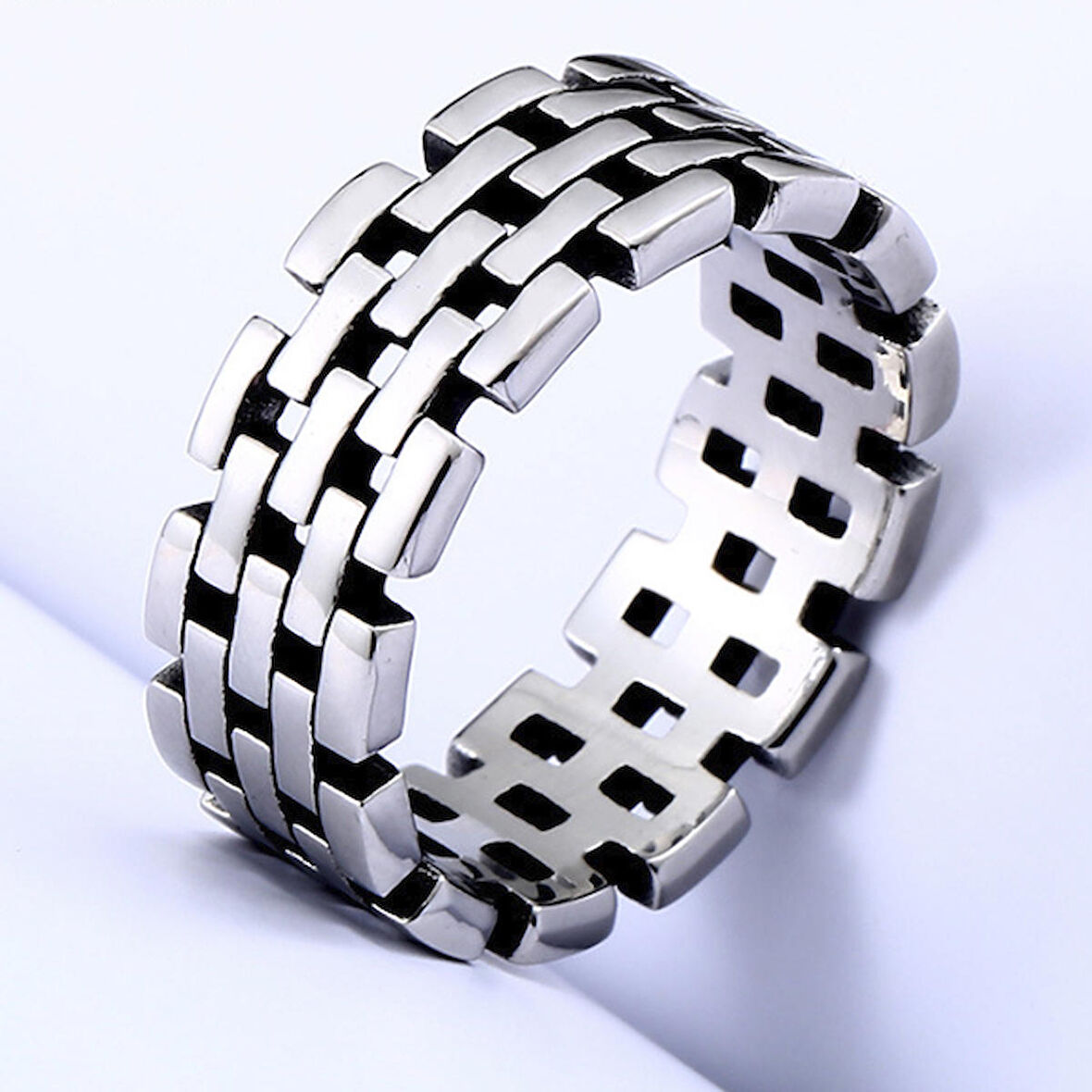 Chavin Gri Kadın Erkek Hasır Dizayn Çelik Yüzük du14